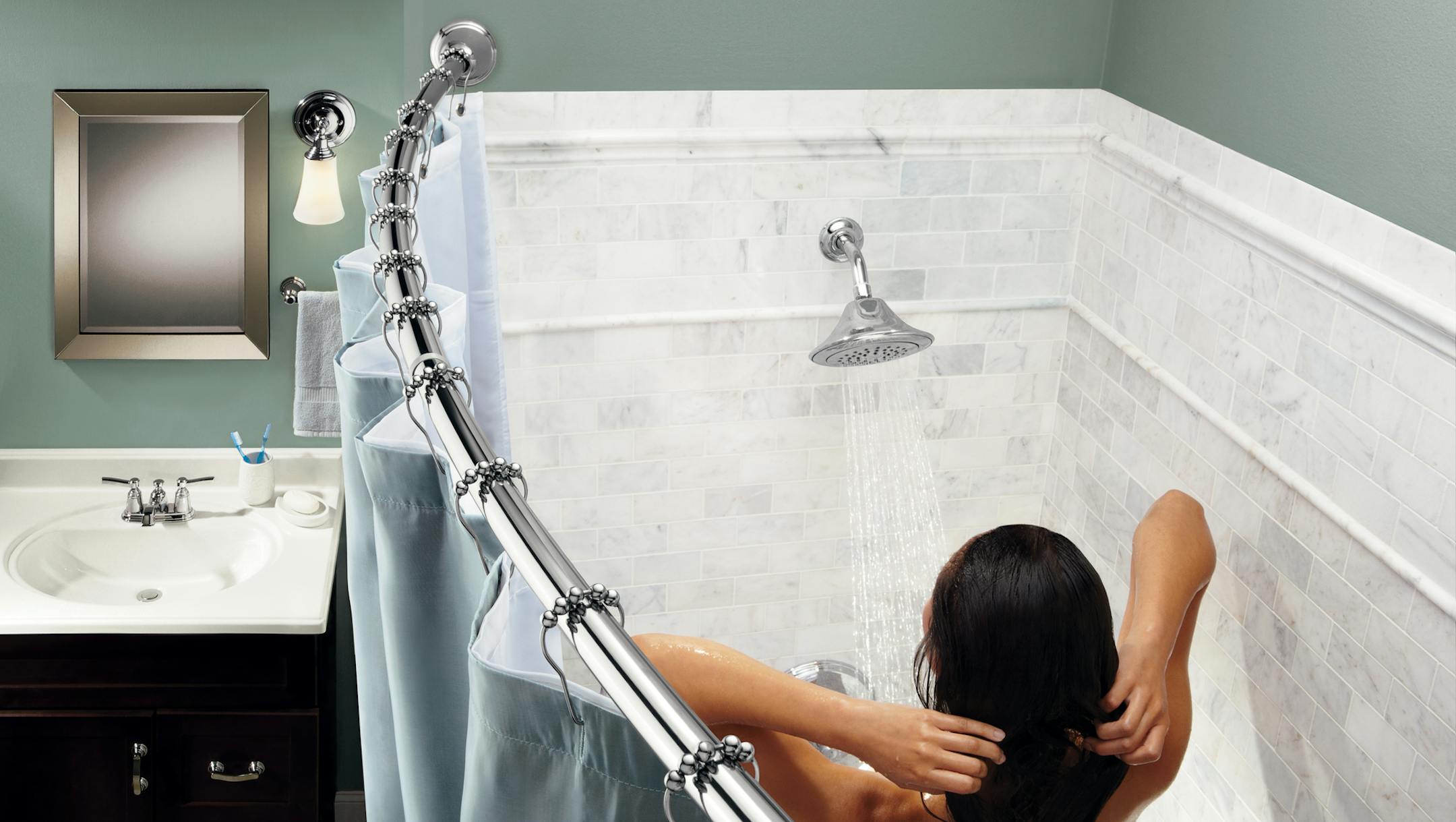 Moen has introduced a curved shower rod that&#x201a;&#xc4;&#xf4;s tension-mounted, so there&#x201a;&#xc4;&#xf4;s no need to drill holes in your walls.
