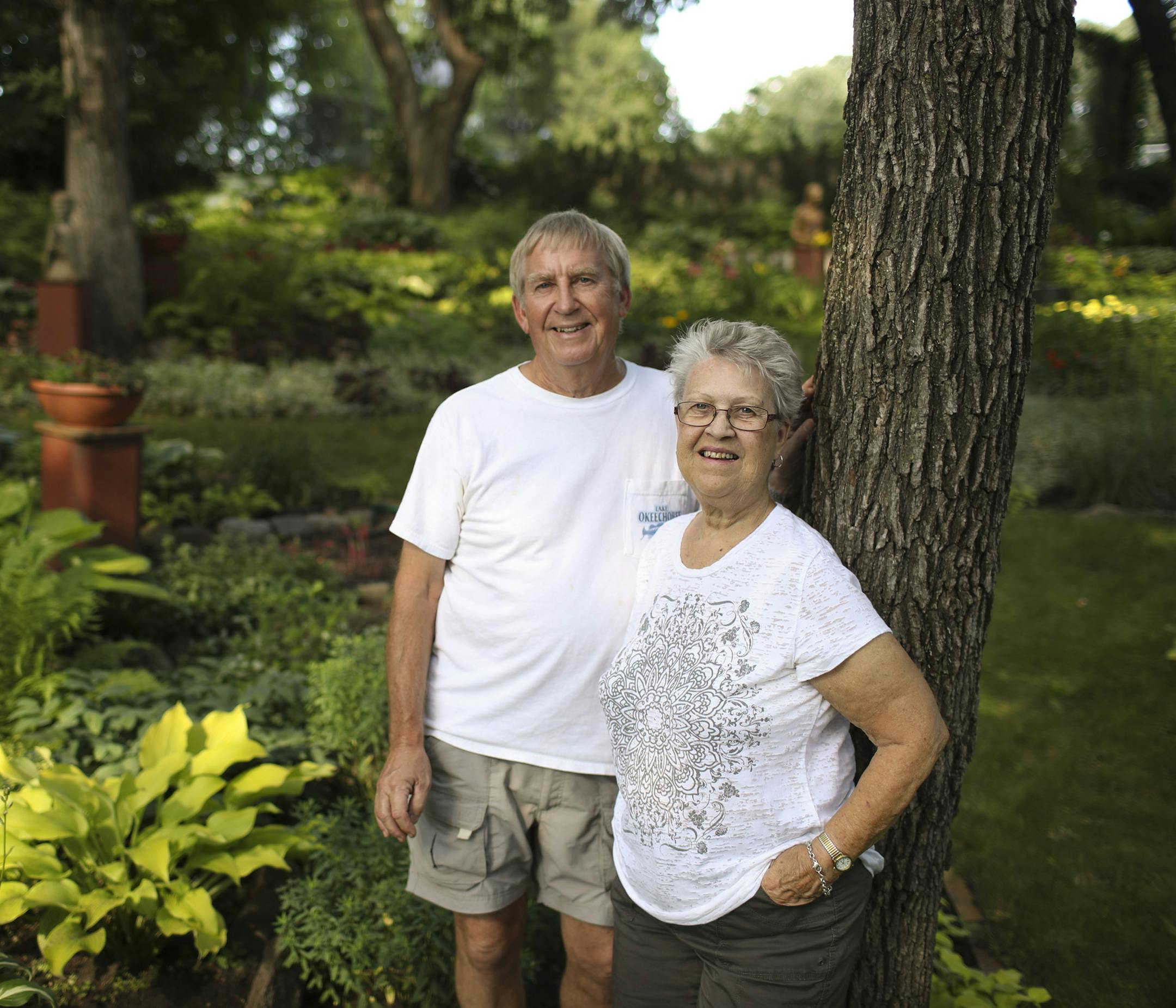 Gene and Lois Waldowski in their front yard in Ramsey. More than 120 varieties of hosta fill the garden beds in the Waldowsis&#x2019; garden, which is accented by brightly colored cultivars.