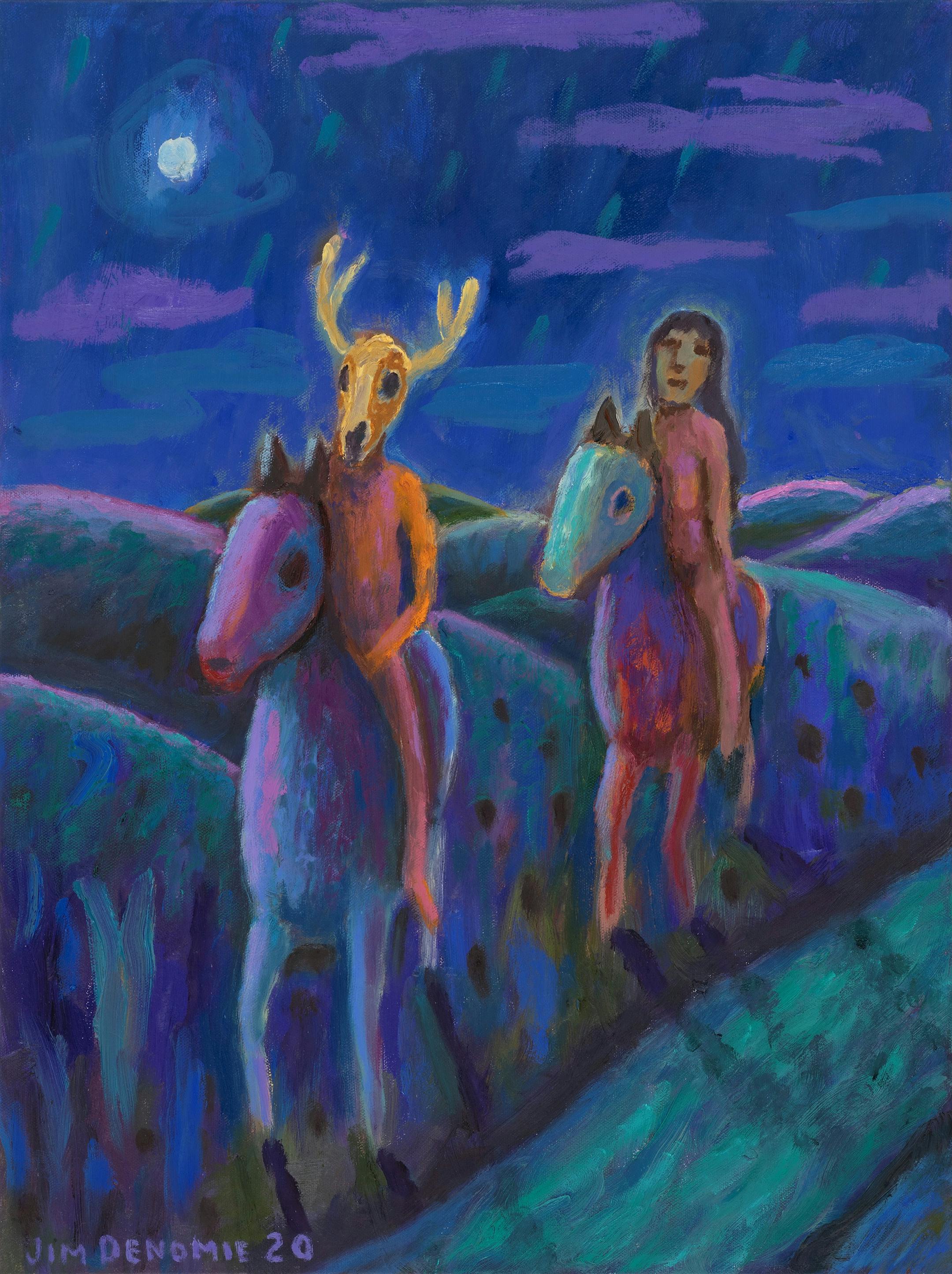 "Spiritual Nites II" by Jim Denomie (2020, 24 x 18 inches, oil on canvas, private collection)