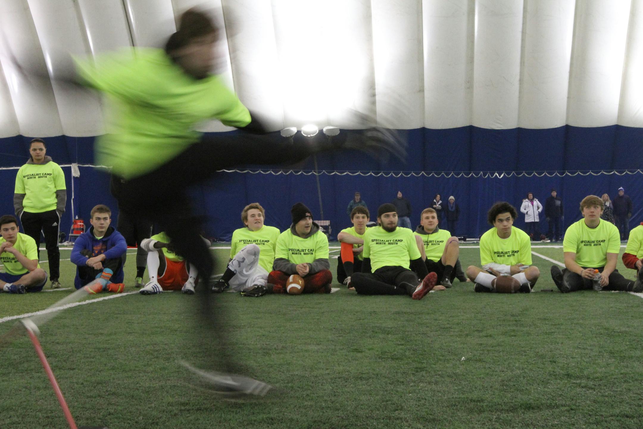 Dozens of football kickers from junior and senior high schools and colleges took part in Special Teams Football Academy's Northern Specialist Camp. (Shari Gros/Star Tribune photo)
