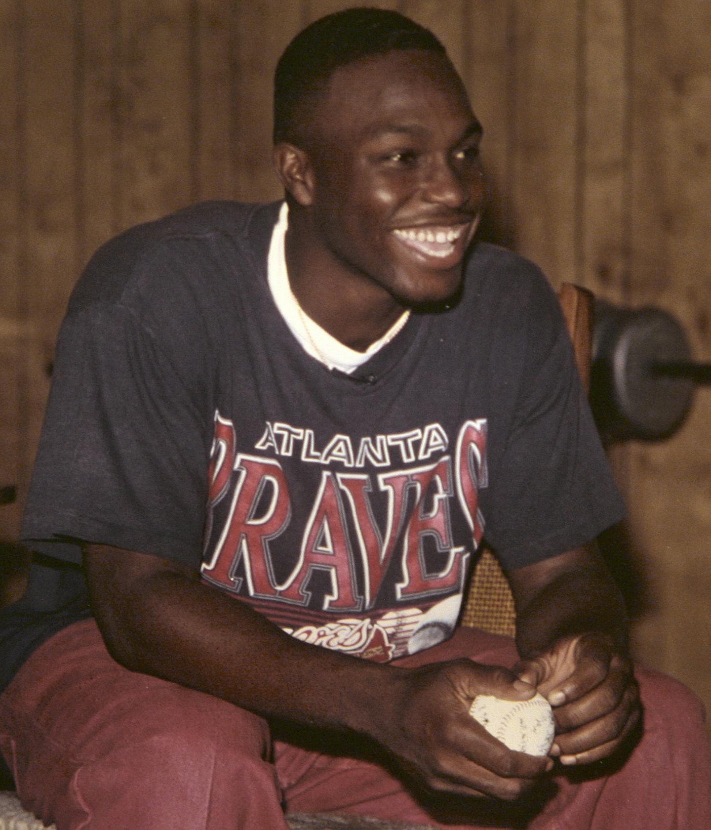 JERRY HOLT &#x2022;jgholt@startribune.com
2/5/2007-----Wearing a Atlanta Braves tee shirt Torii Hunter on the day he was drafted by the Minnesota Twins (photo courtesy of Shirley Hunter)