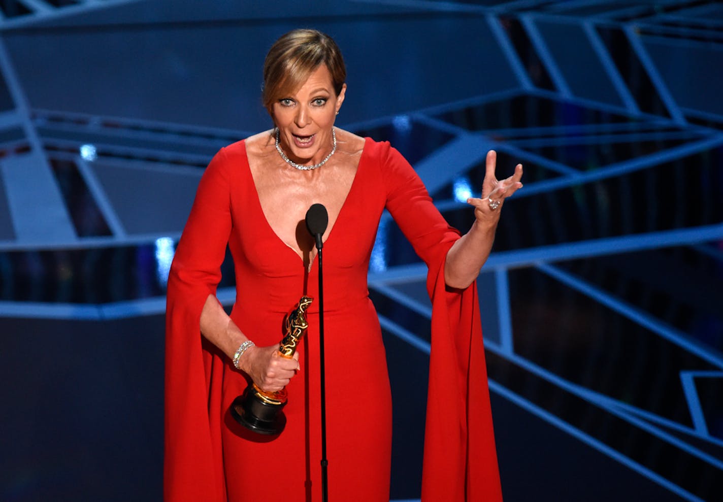 Allison Janney accepts the award for best performance by an actress in a supporting role for "I, Tonya" at the Oscars on Sunday, March 4, 2018, at the Dolby Theatre in Los Angeles. (Photo by Chris Pizzello/Invision/AP)