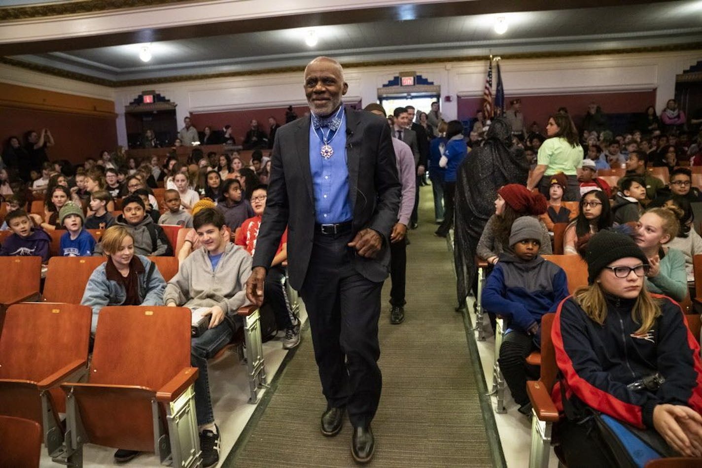 Retired Justice Alan Page arrive at a celebration for Page at Justice Page Middle School after he received the Medal of Freedom on November 19, 2018 in Minneapolis, Minn.