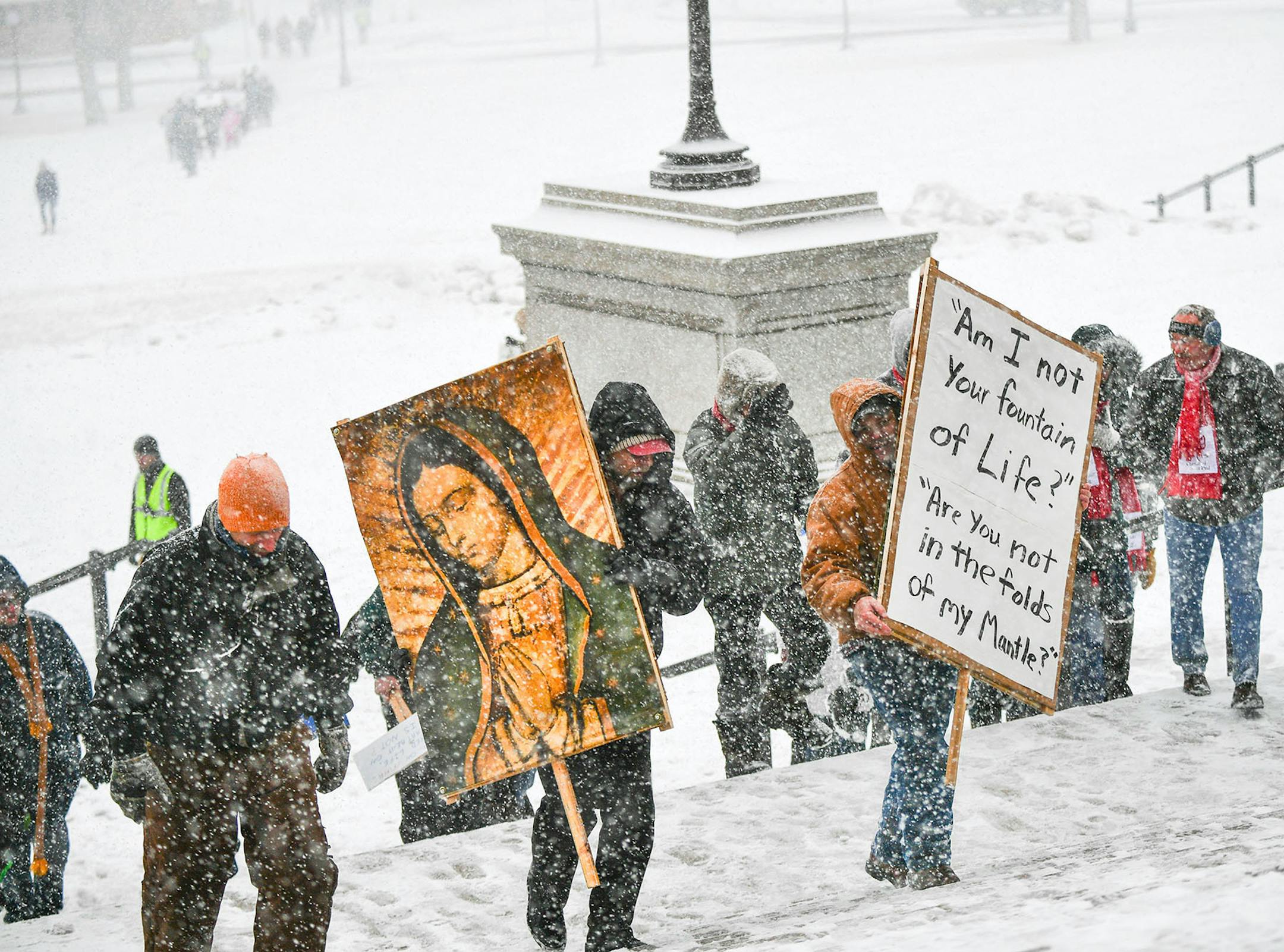 The March for Life had to be moved from the Capitol steps to inside and heavy snow moved through the Twin Cities.