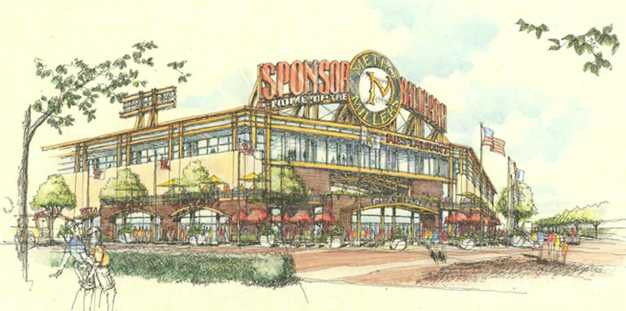 A drawing of the Metro Millers stadium proposed in Burnsville. The project is set for an area where development has been a challenge.