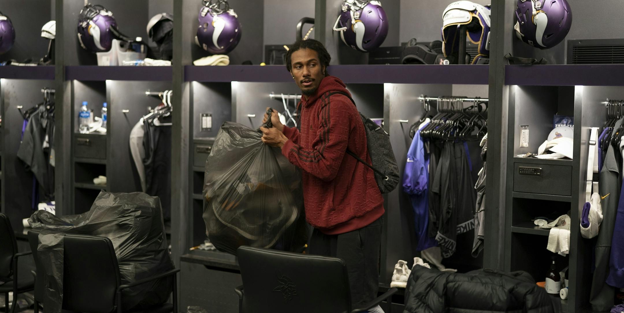 Vikings cornerback Trae Waynes packed up after yesterday's loss to the Chicago Bears at TCO Performance Center Monday December 31, 2018 in Eagan, MN.
