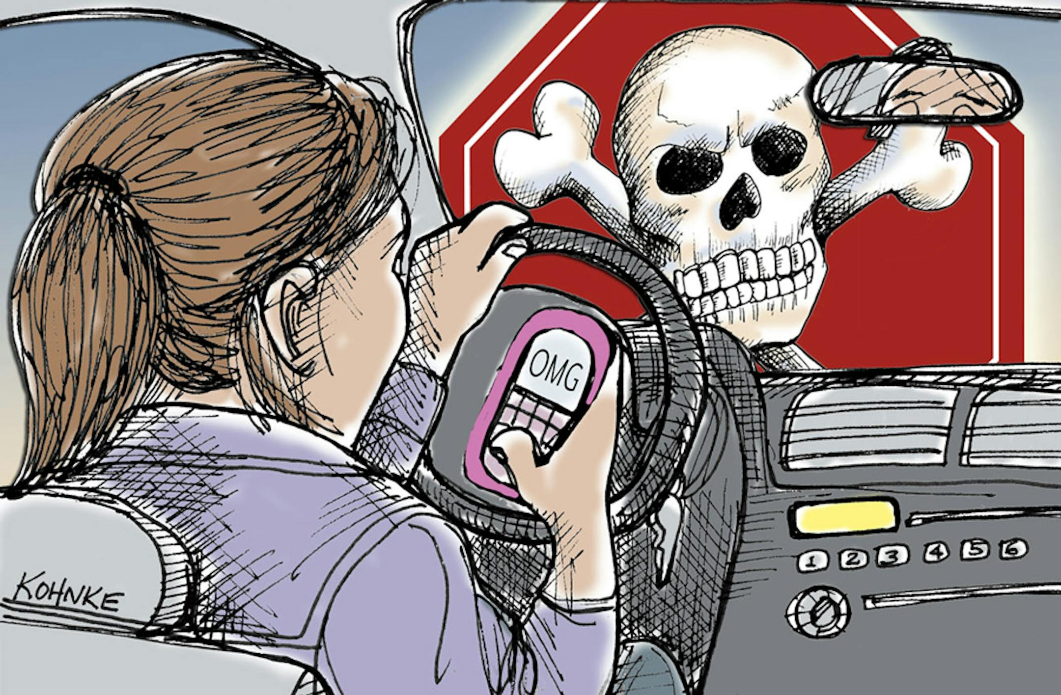 Illustration: Distracted driving.