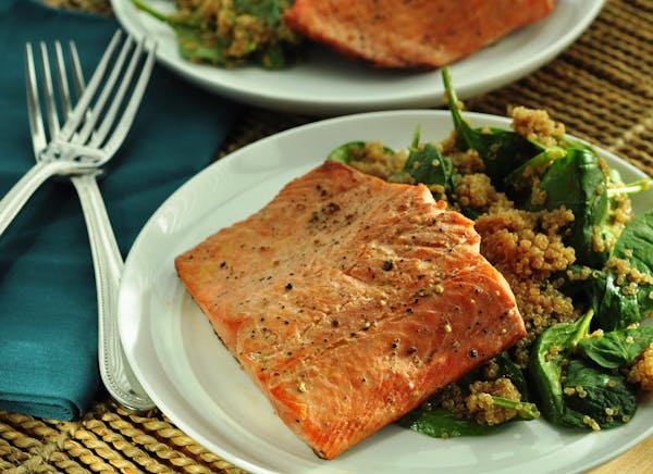 Seared Salmon With Quinoa and Spinach