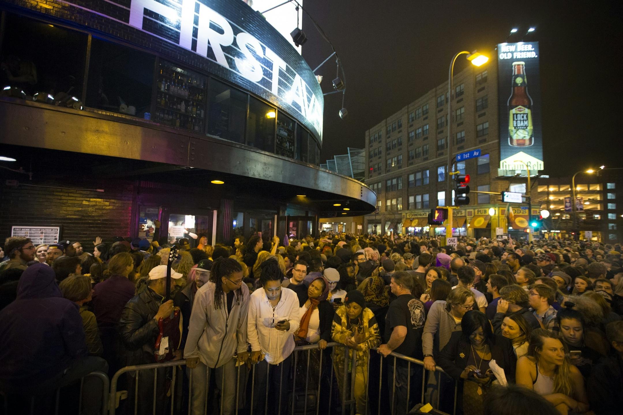 A huge crowd came out for a Prince dance party outside of First Avenue on Thursday night, April 21, 2016.