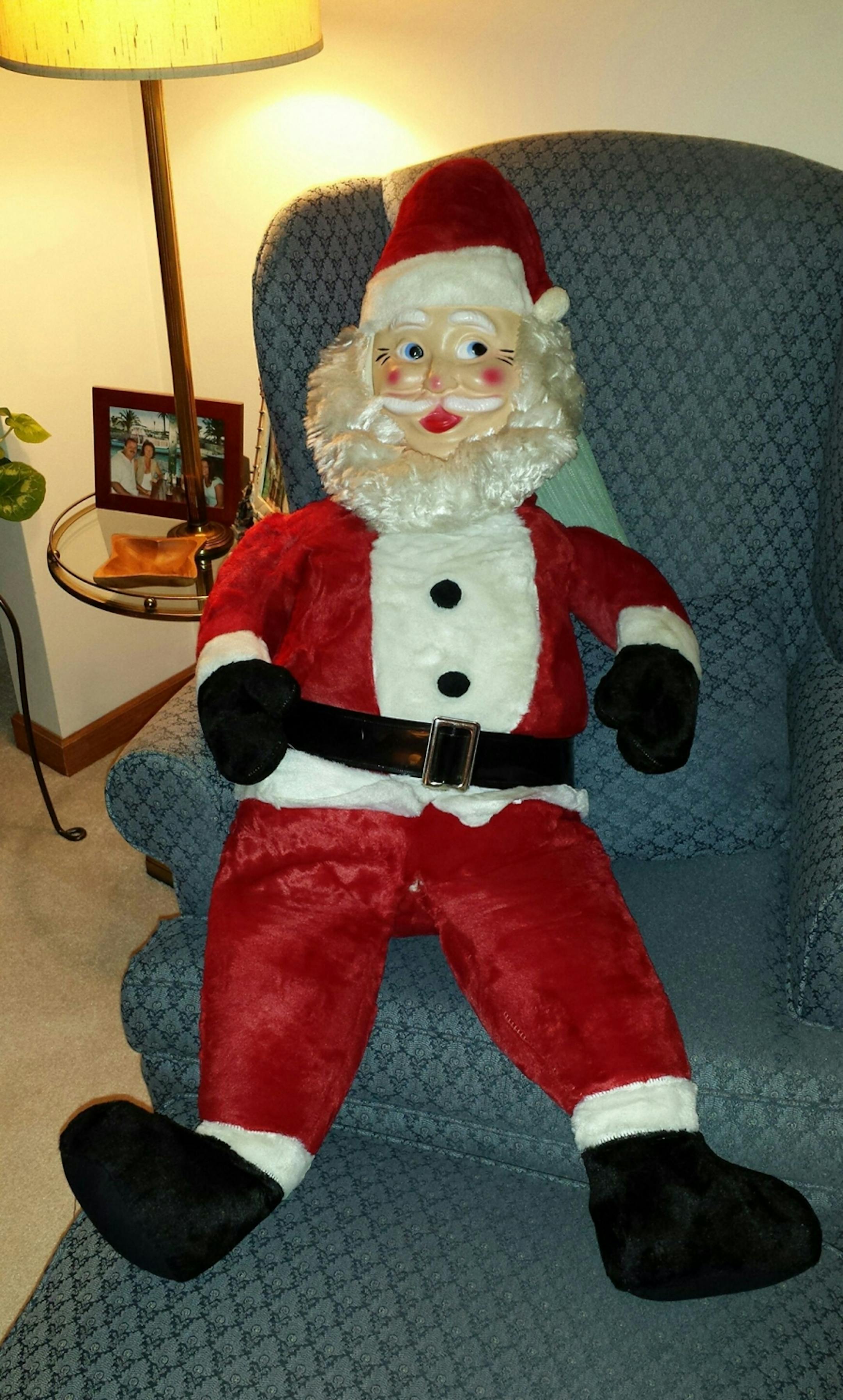 This stuffed Santa was sitting on top of a Buick that Susan Theissen's dad bought in 1966. Theissen, who was 5 at the time, asked if Santa came with the car. "The salesman, probably not wanting to jeopardize the sale, didn't argue the point," she said. "I've had Santa ever since."