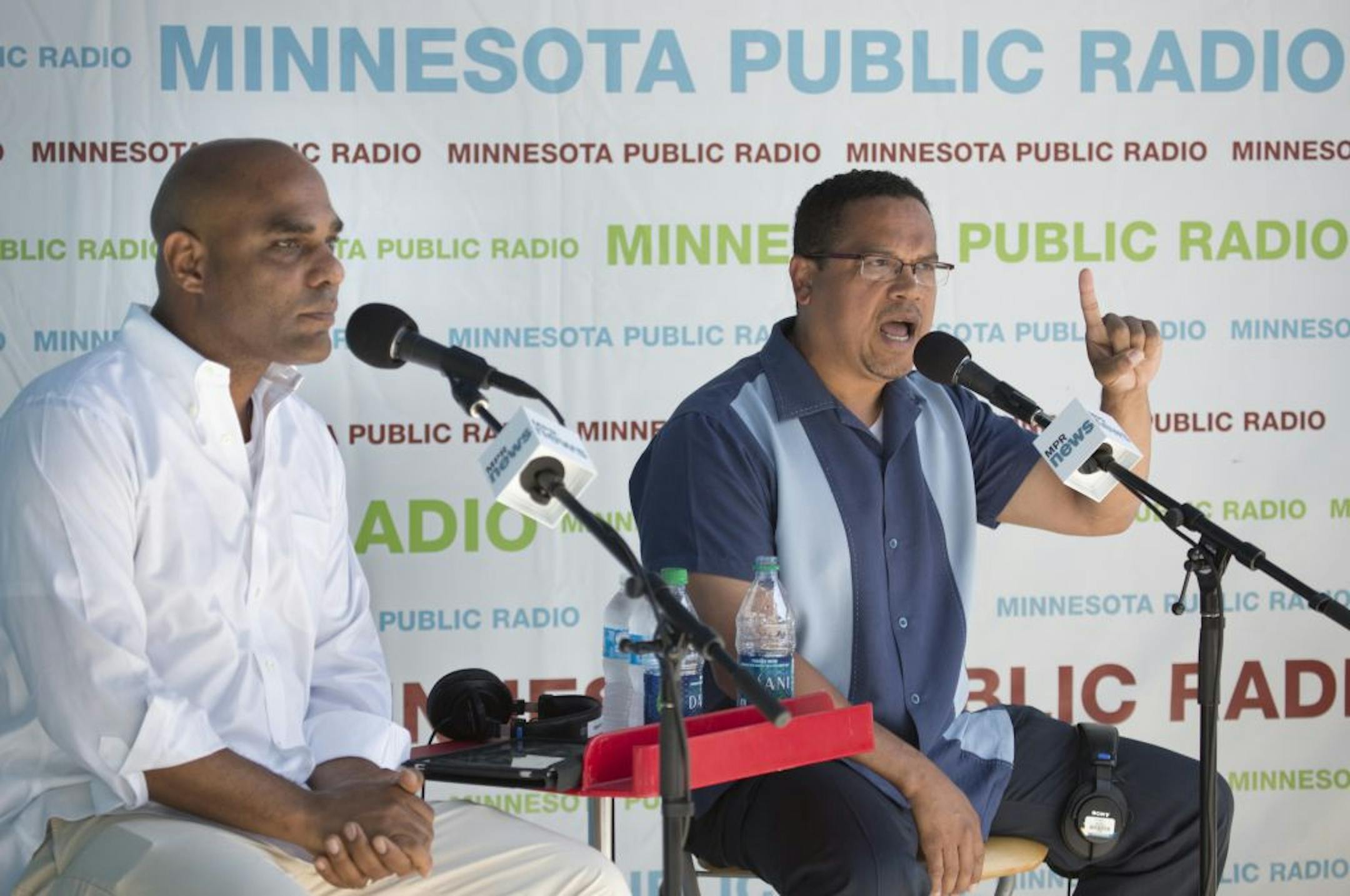 GOP challenger Chris Fields, left, and Democratic Rep. Keith Ellison had the backing of raucous supporters during their debate Wednesday at the State Fair.
