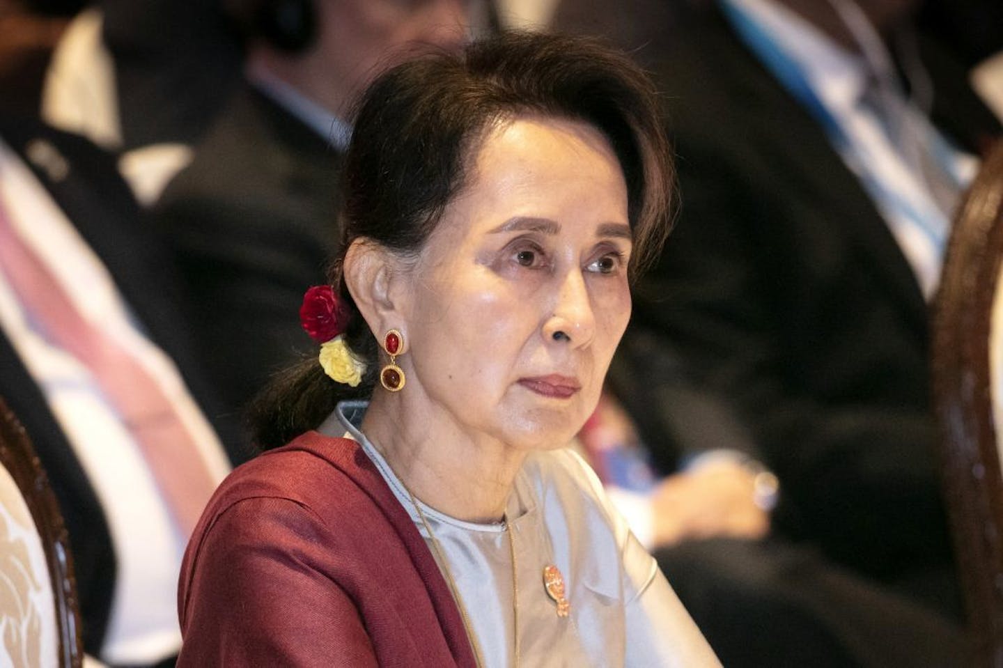 Myanmar's leader Aung San Suu Kyi participates in ASEAN-U.N. summit in Nonthaburi, Thailand, Nov. 3, 2019.