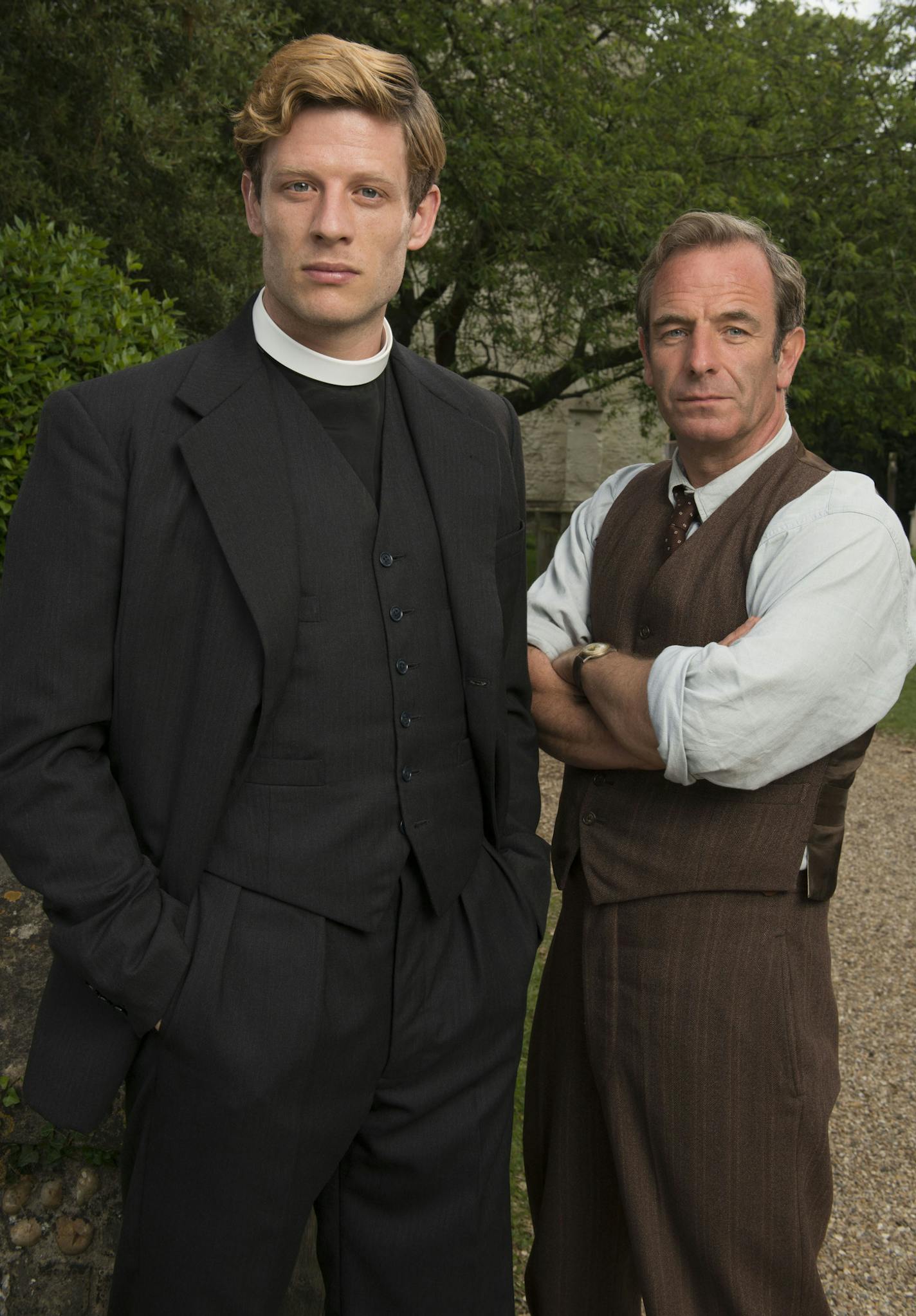 James Norton as Sidney Chambers and Robson Green as Inspector Geordie Keating in "Grantchester." Sundays, January 18 - February 22, 2015 10pm ET on MASTERPIECE on PBS (C) Des Willie/Lovely Day Productions & ITV for MASTERPIECE&#xac;&#x2020; This image may be used only in the direct promotion of MASTERPIECE. No other rights are granted. All rights are reserved. Editorial use only.