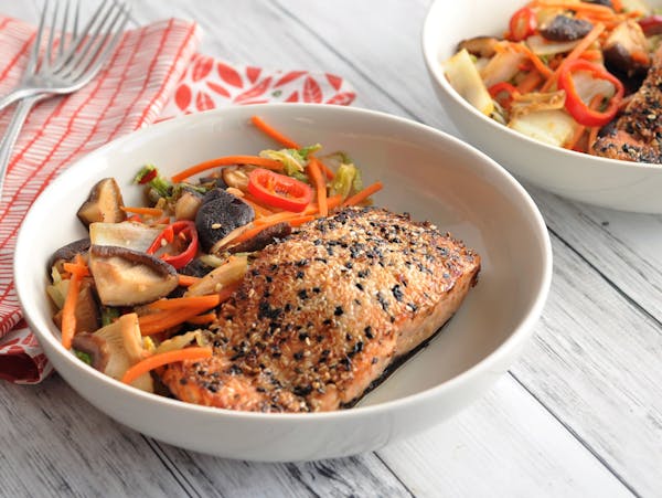 Recipe: Sesame-Seared Salmon With Spicy Stir-Fried Vegetables
