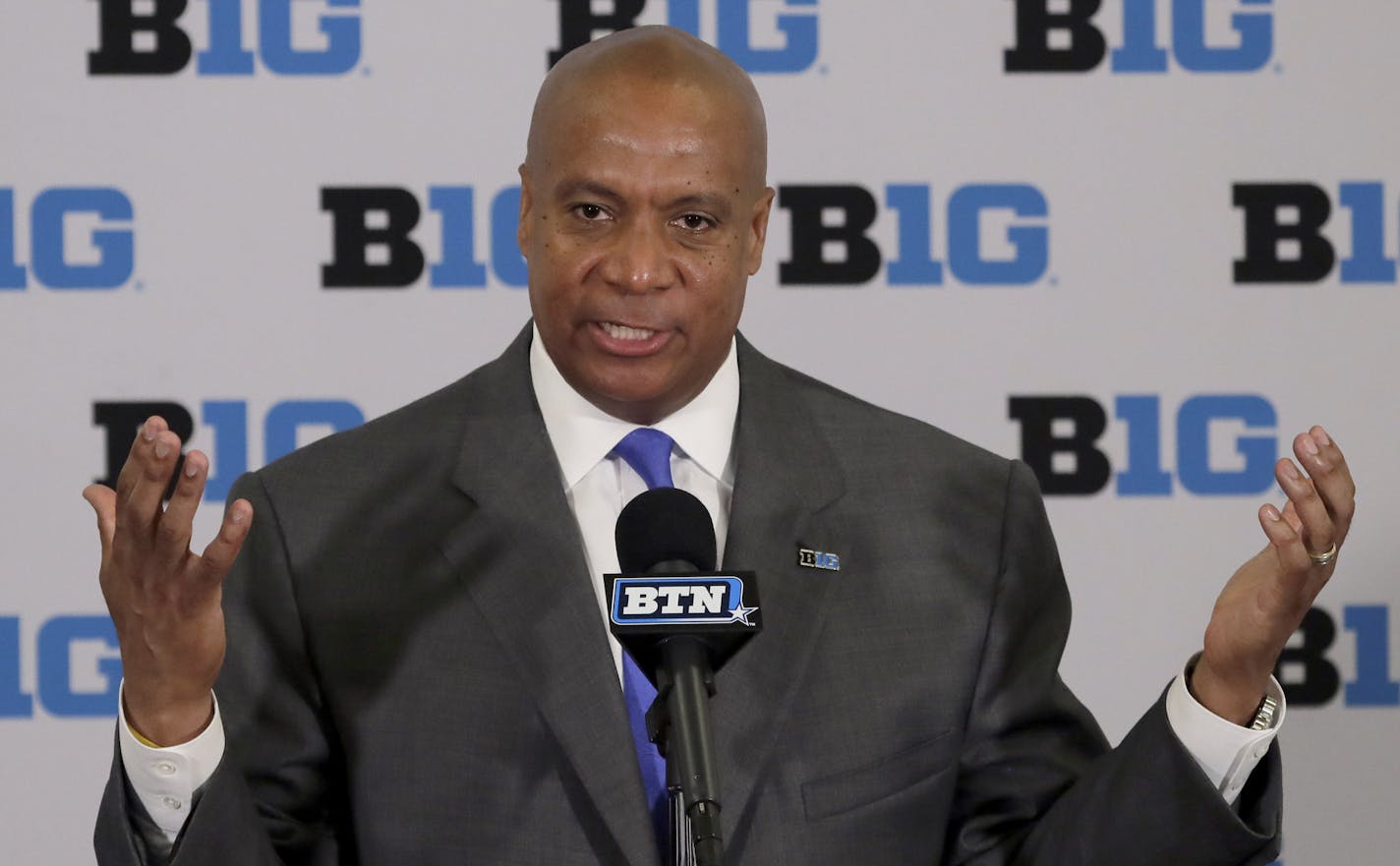 Vikings chief operating officer Kevin Warren talks to reporters after being named Big Ten Commissioner during a news conference last June.