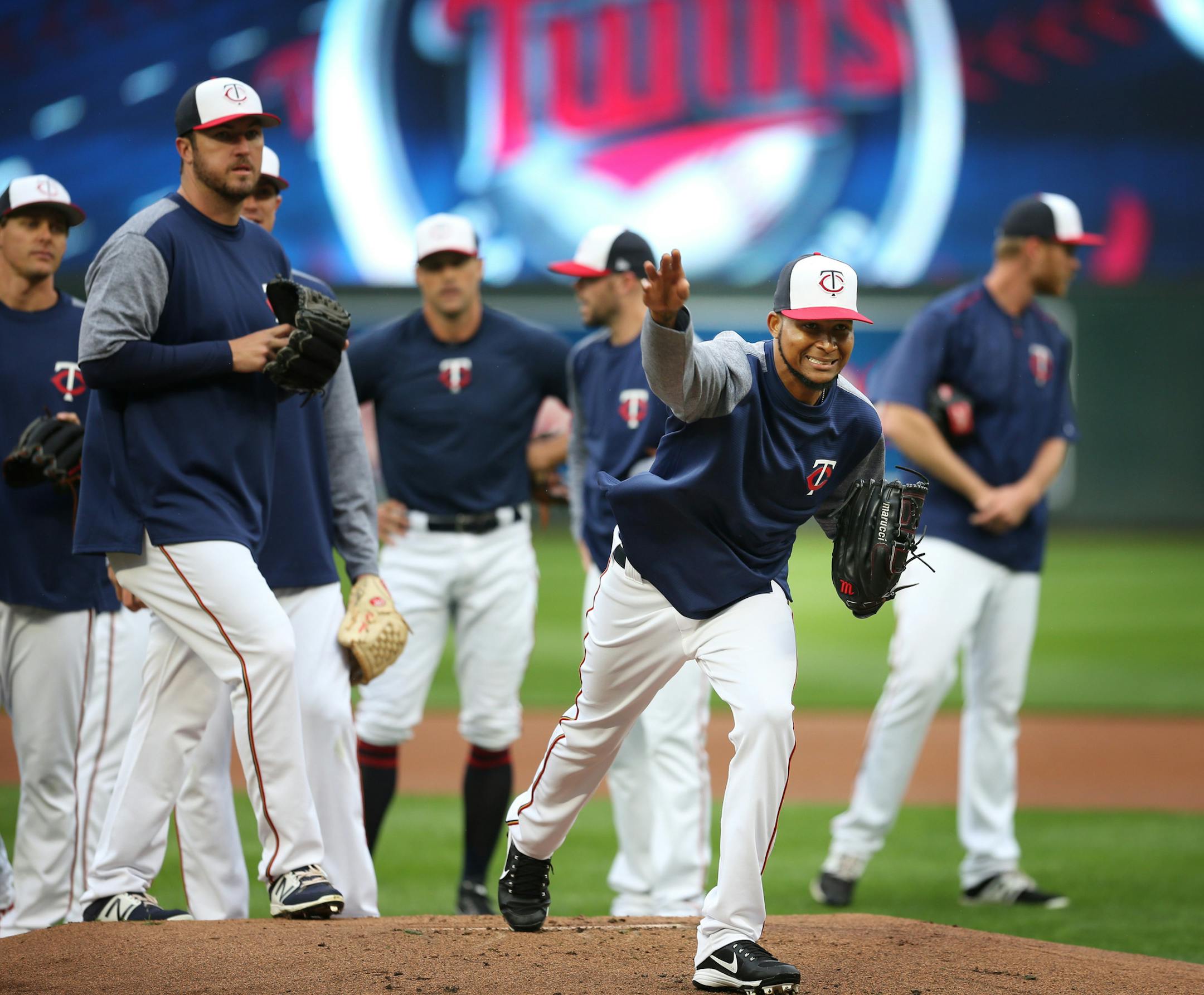 The Minnesota Twins pitcher Ervin Santana prepared for his opening day Monday start against the Kansas City Royals at Target Field Sunday April 2, 2017 in Minneapolis, MN.] JERRY HOLT ï jerry.holt@startribune.com