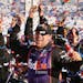 Denny Hamlin celebrated in Victory Lane after winning the Daytona 500 at Daytona International Speedway in Daytona Beach, Fla., on Sunday.
