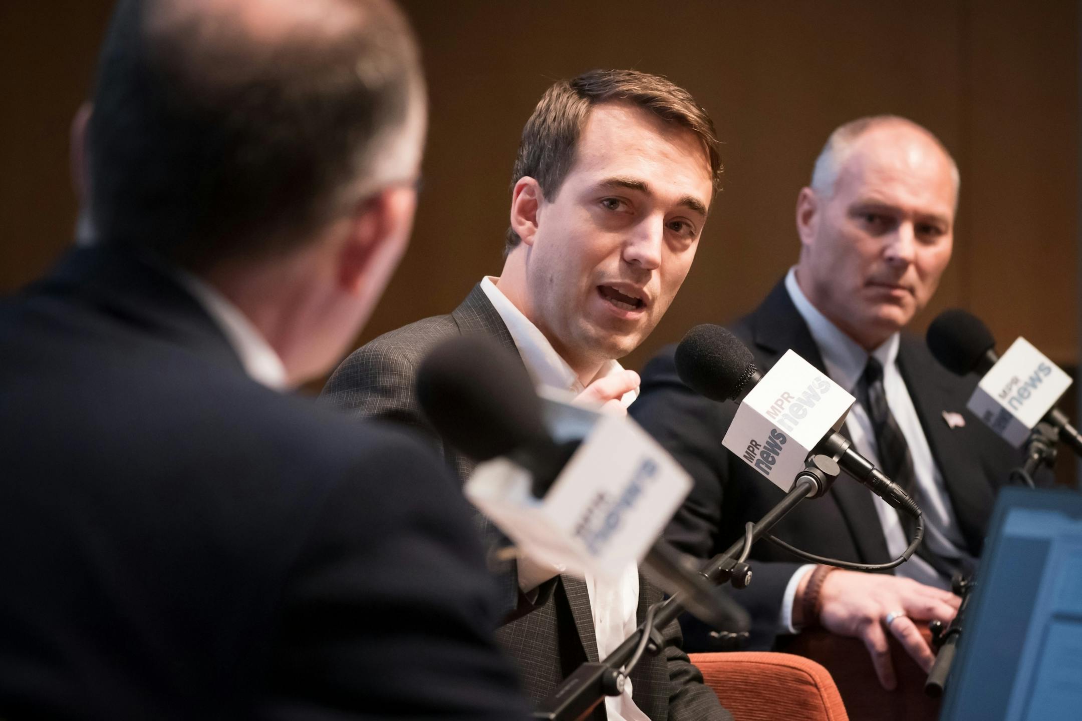 Eighth District candidates Joe Radinovich and Pete Stauber faced each other at an MPR debate hosted by MPR political director Mike Mulcahy.