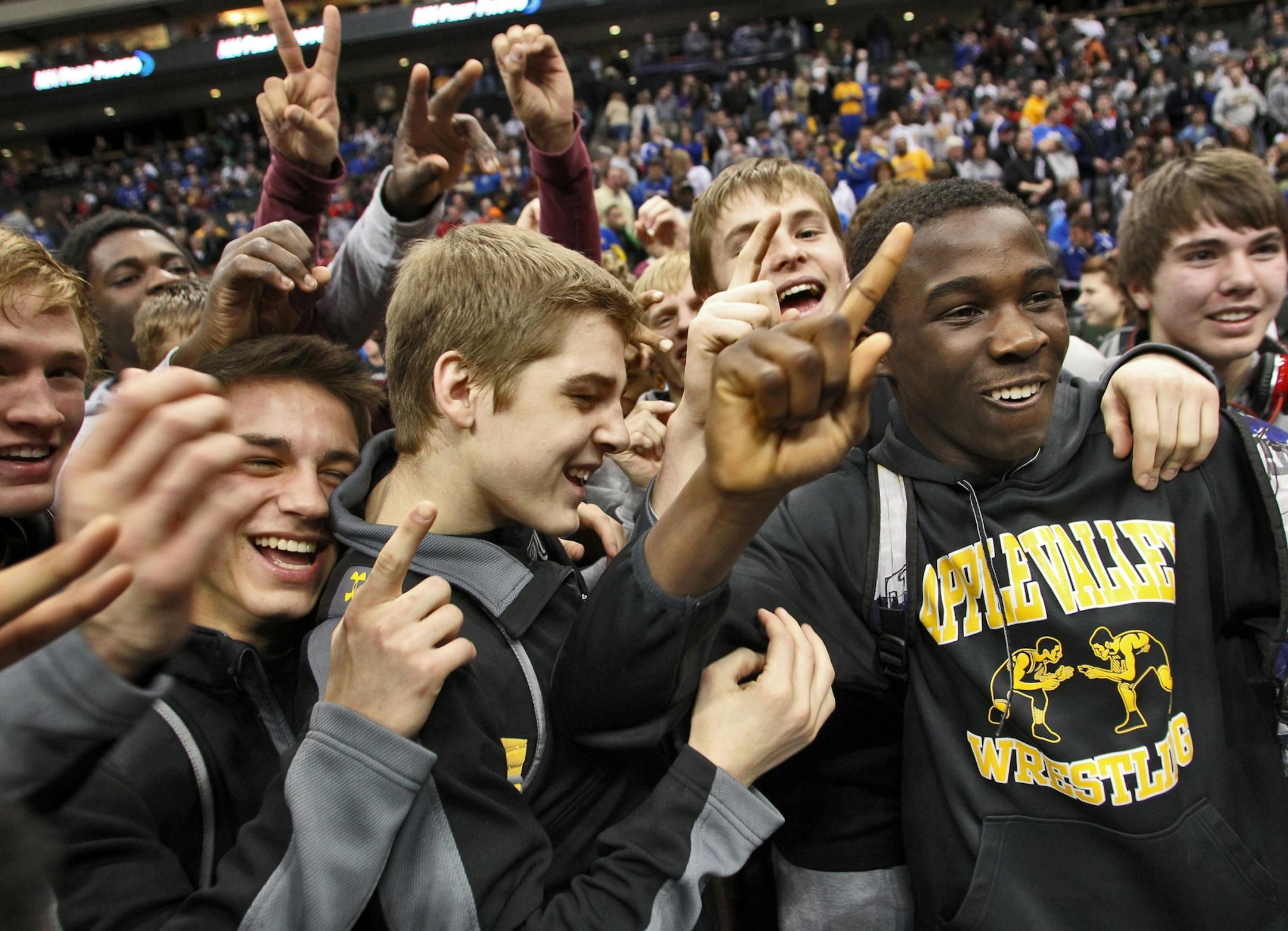 It's an even 20 team championships for Apple Valley, whose wrestlers celebrated their latest Class 3A title Thursday night after defeating St. Michael-Albertville.