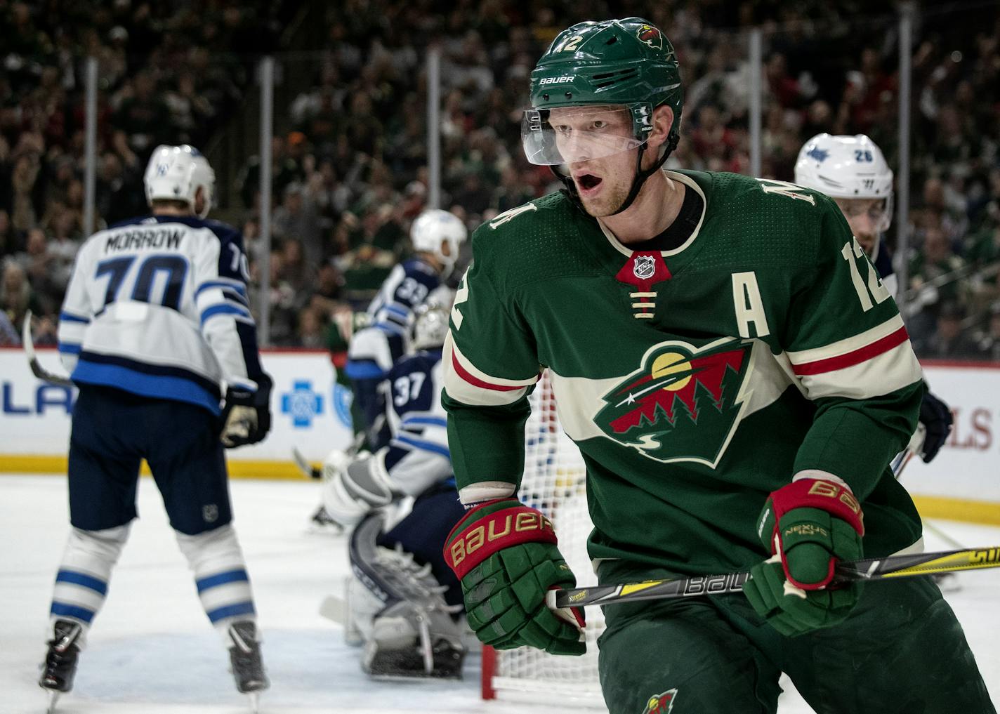 Minnesota Wild Eric Staal (12). ] CARLOS GONZALEZ &#xef; cgonzalez@startribune.com &#xf1; April 17, 2018, St. Paul, MN, Xcel Energy Center, NHL, Stanley Cup Playoffs &#xf1; Game 4, Minnesota Wild vs. Winnipeg Jets