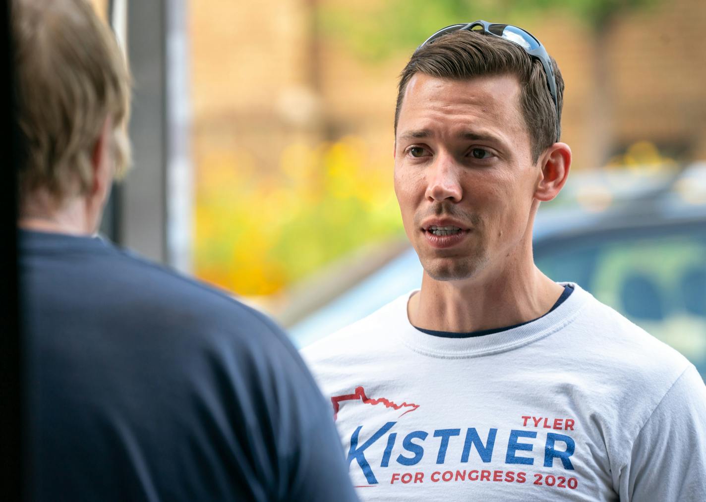 Tyler Kistner, talked with Steve Mankowski at his Southview 66 gas station in South St. Paul. Kistner, the Republican candidate for CD2 is literally running through the district. ] GLEN STUBBE • glen.stubbe@startribune.com Wednesday, September 16, 2020 Profile of CD2, classic suburban swing district that Trump won in 2016 but which DFLer Angie Craig flipped blue in the 2018 Democratic wave. Republicans are now putting a lot of money and firepower behind a challenge by ex-Marine Tyler Kistner, a