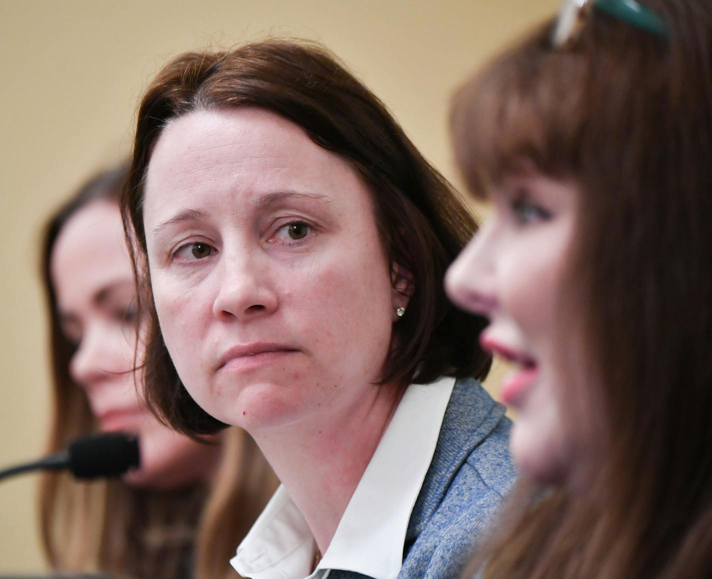 New MNIT Commissioner Johanna Clyborne explained the case for additional funding from the legislature to keep MNLARS afloat. On the left is Dana Bailey, executive director for projects and initiatives at MNIT. On the right is Joan Redwing, MNIT chief enterprise architect.