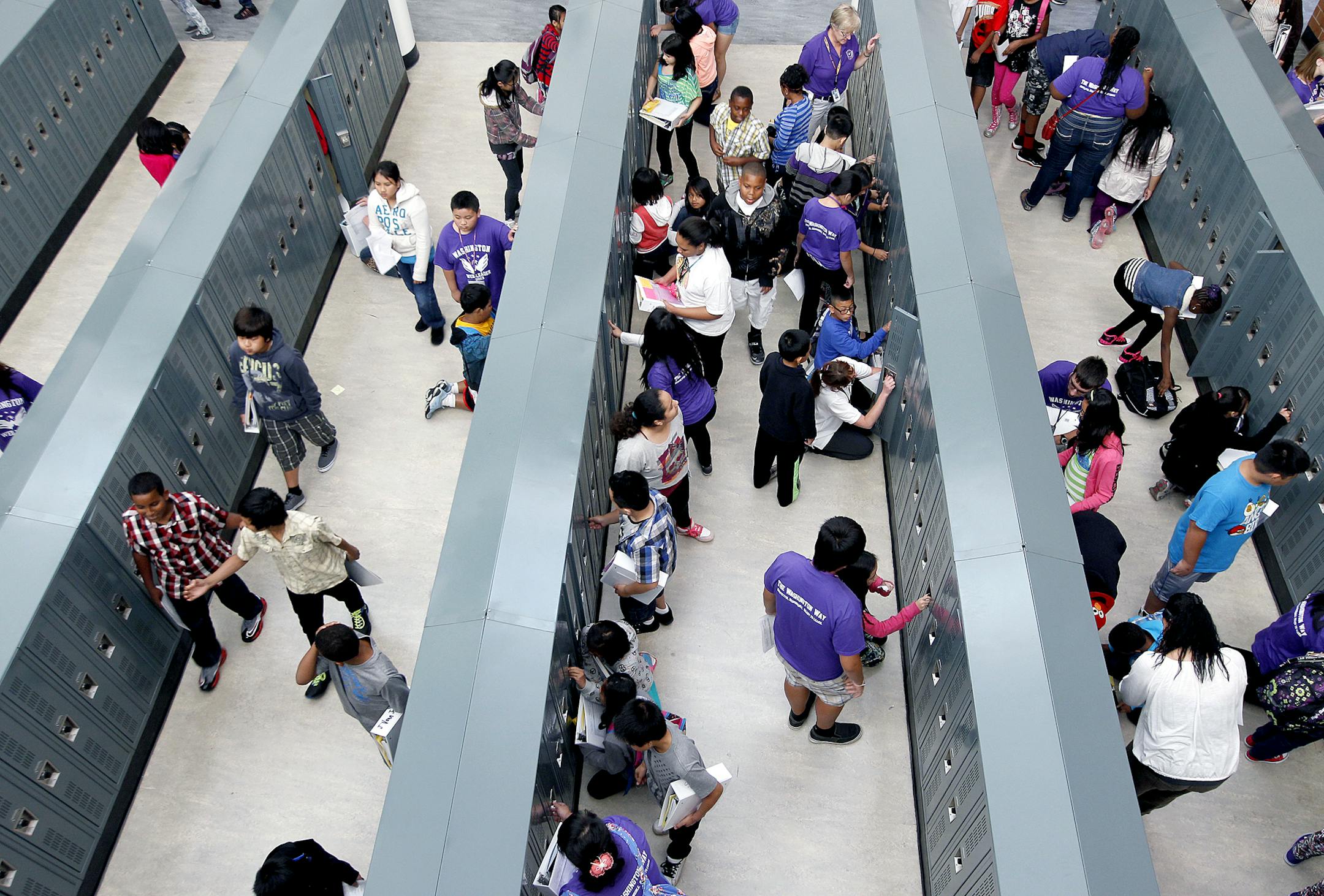 Washington Technology Magnet School sixth-graders learned to use their lockers at their new school.