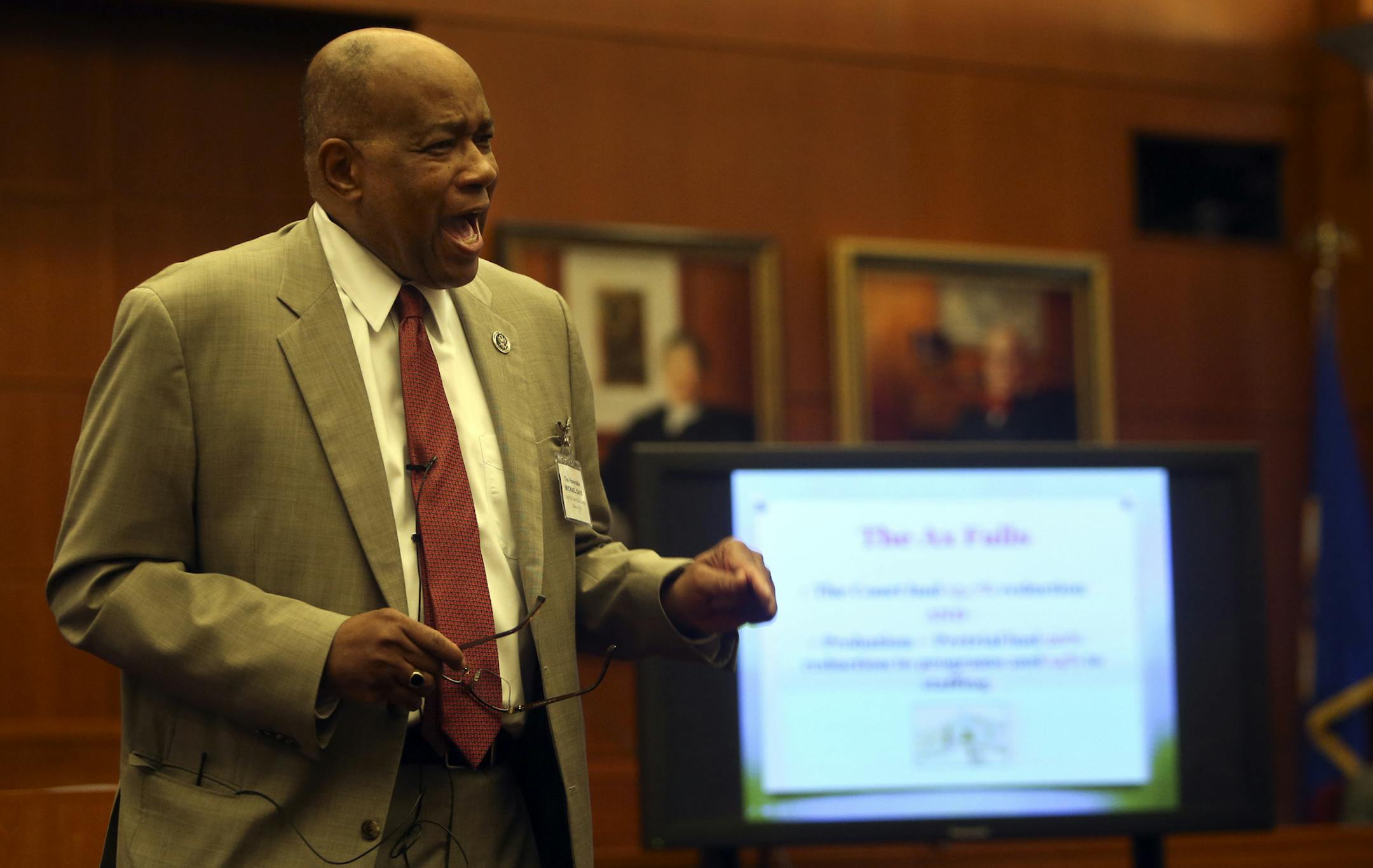 Aug. 28, 2013: U.S. District Judge Michael J. Davis led the proceedings at the Minnesota Congressional Delegation Budget Briefing on the impacts of sequestration at the U.S. Courthouse in Minneapolis.