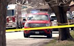 In this image taken from video, emergency personnel work at the scene, Wednesday, March 27, 2024, in Rockford, Ill., where four people were killed and