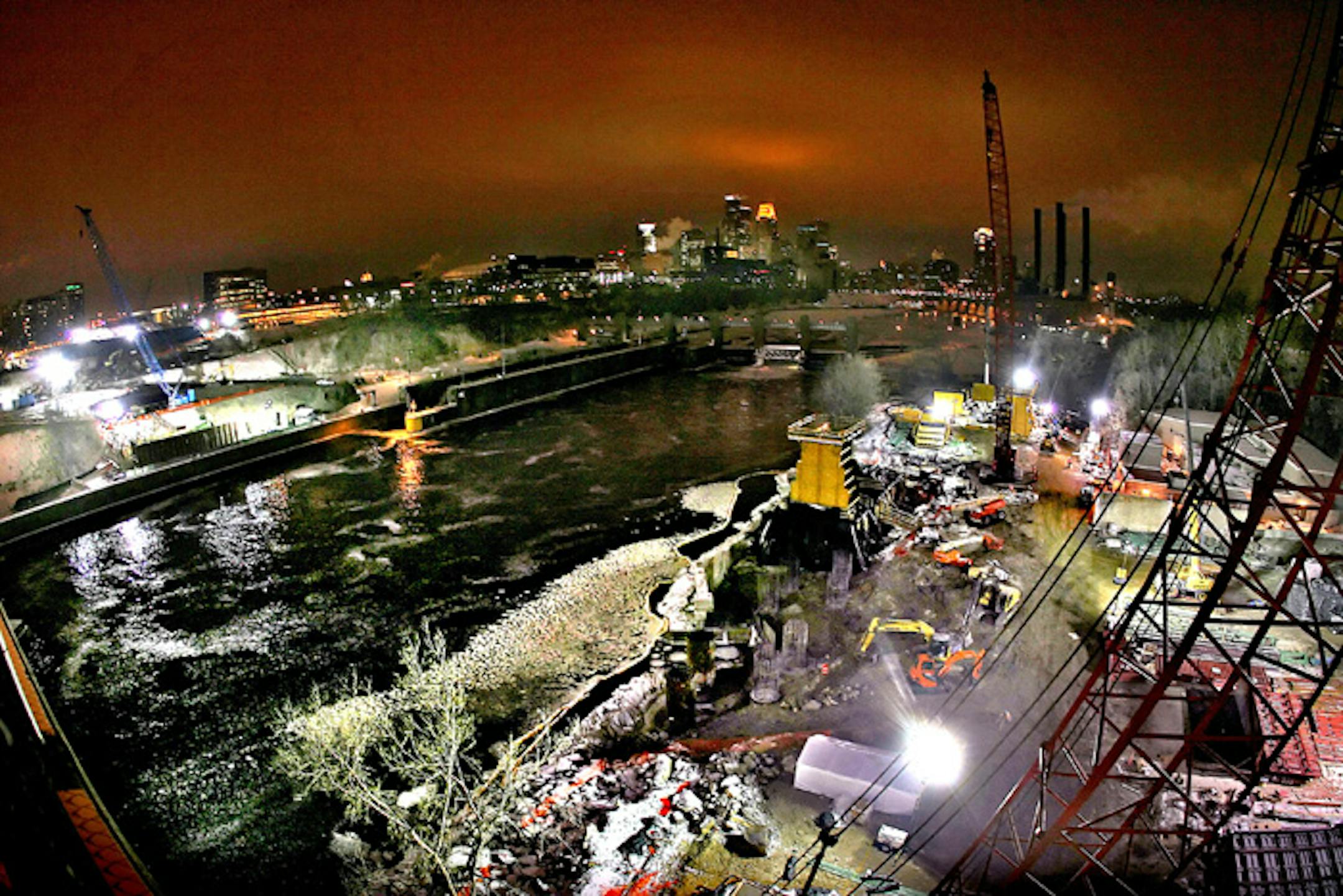 Construction crews worked last month on the new I-35W bridge over the Mississippi River.