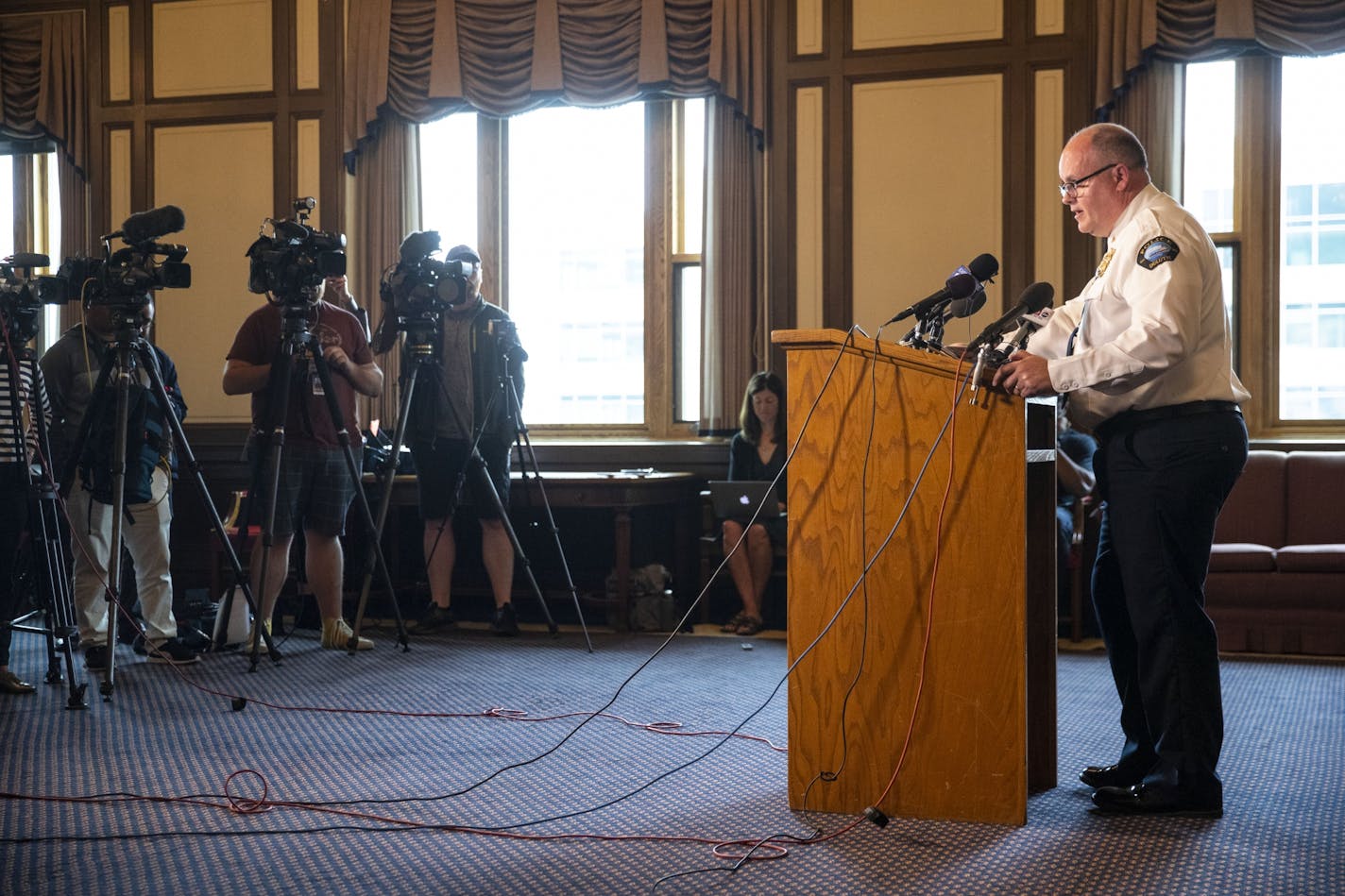 Duluth Chief of Police Mike Tusken spoke to members of the press in Duluth City Hall on Sunday.