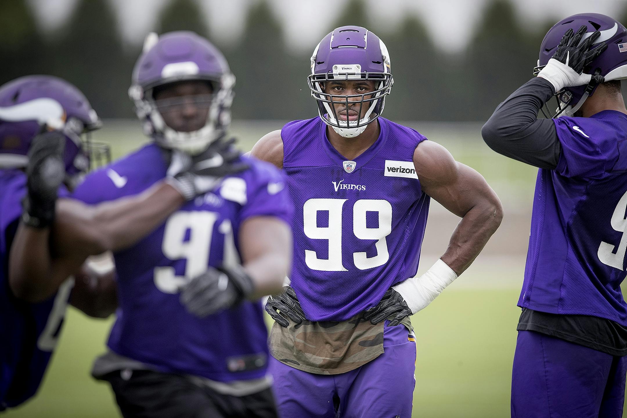Defensive end Danielle Hunter took to the field for the first day of mandatory Vikings three-day minicamp at the TCO Vikings Performance Center, Tuesday, June 12, 2018 in Eagan, MN.