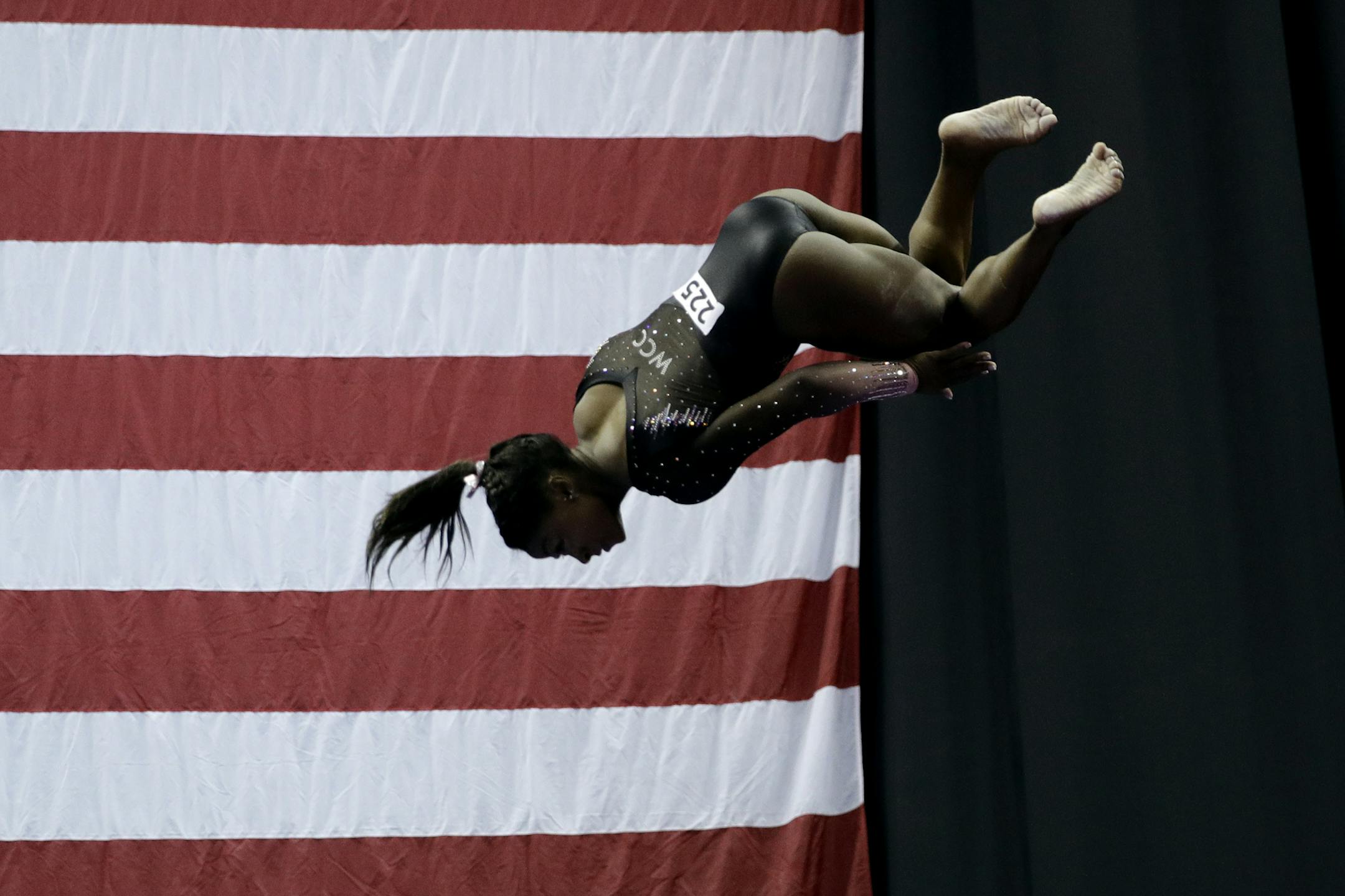Simone Biles competes in the beam during the senior women's competition at the 2019 U.S. Gymnastics Championships Sunday, Aug. 11, 2019, in Kansas City, Mo. (AP Photo/Charlie Riedel)