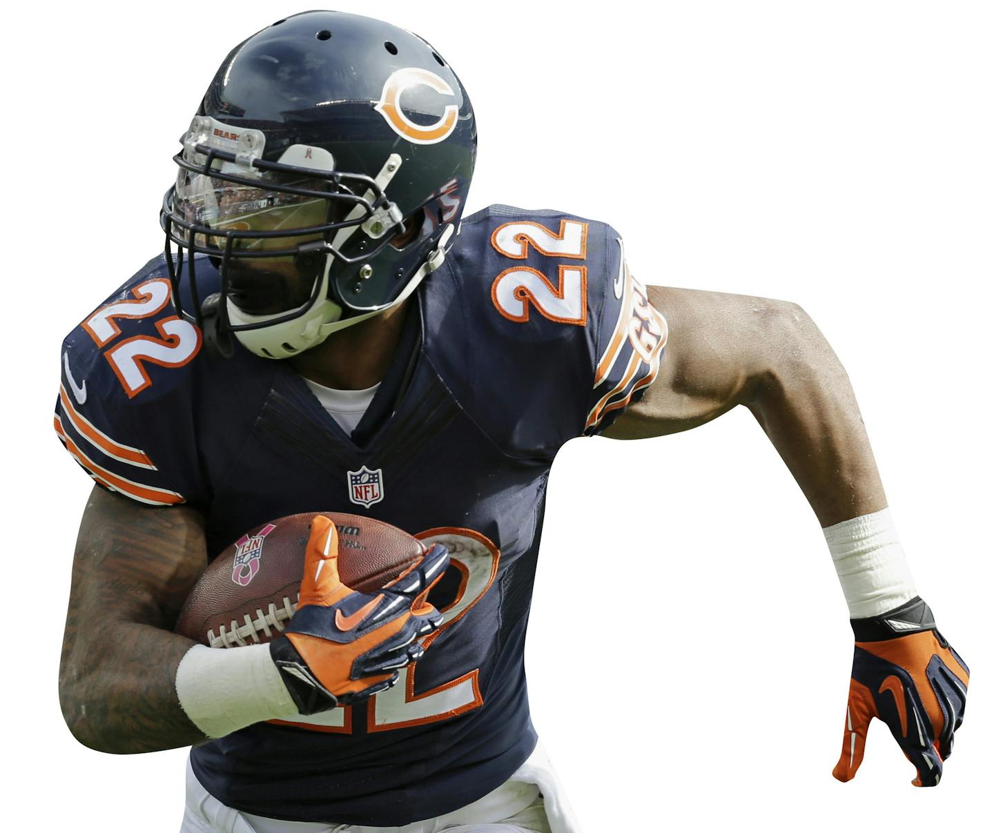 Chicago Bears running back Matt Forte (22) rushes for a touchdown against the Miami Dolphins during the second half of an NFL football game Sunday, Oct. 19, 2014 in Chicago. (AP Photo/Nam Y. Huh) ORG XMIT: CXB153