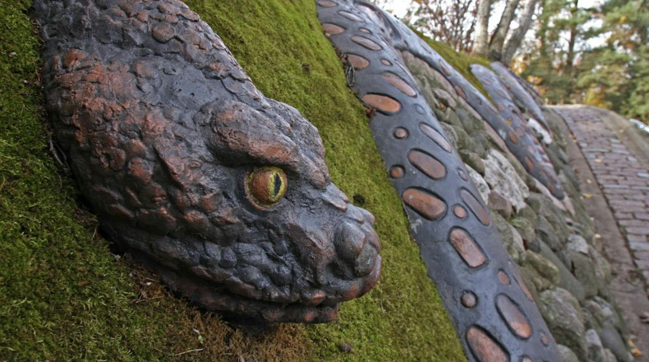 BRUCE BISPING � bbisping@startribune.com Eagan, MN., Monday, 10/22/2007. Artist and retired professor Anthony Caponi's snake sculpture, a favorite with children visiting his art park in Eagan.