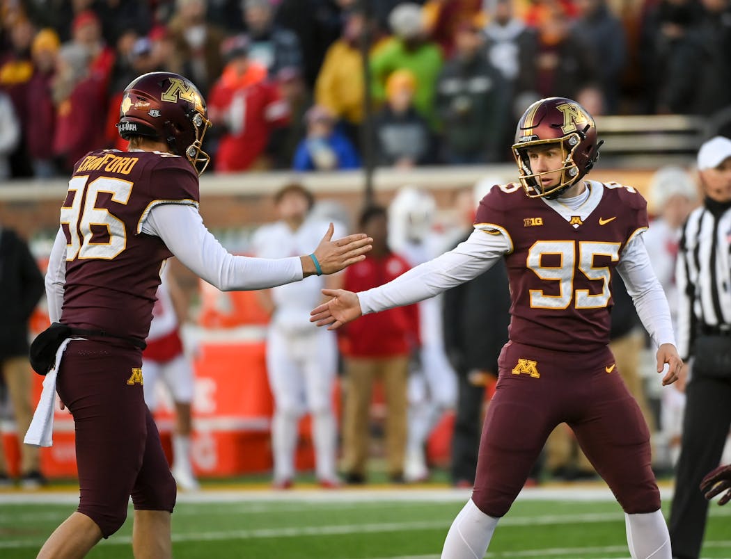 Punter Mark Crawford (96) and kicker Matthew Trickett (95) are expected back for the Gophers.