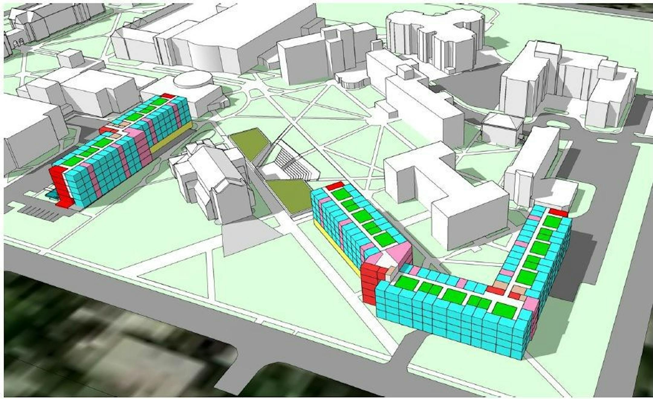 Rendering of planned first-year and second-year student dormitories