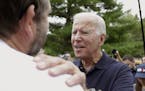 Democratic presidential candidate and former Vice President Joe Biden greets supporters at the Polk County Democrats Steak Fry, in Des Moines, Iowa, S