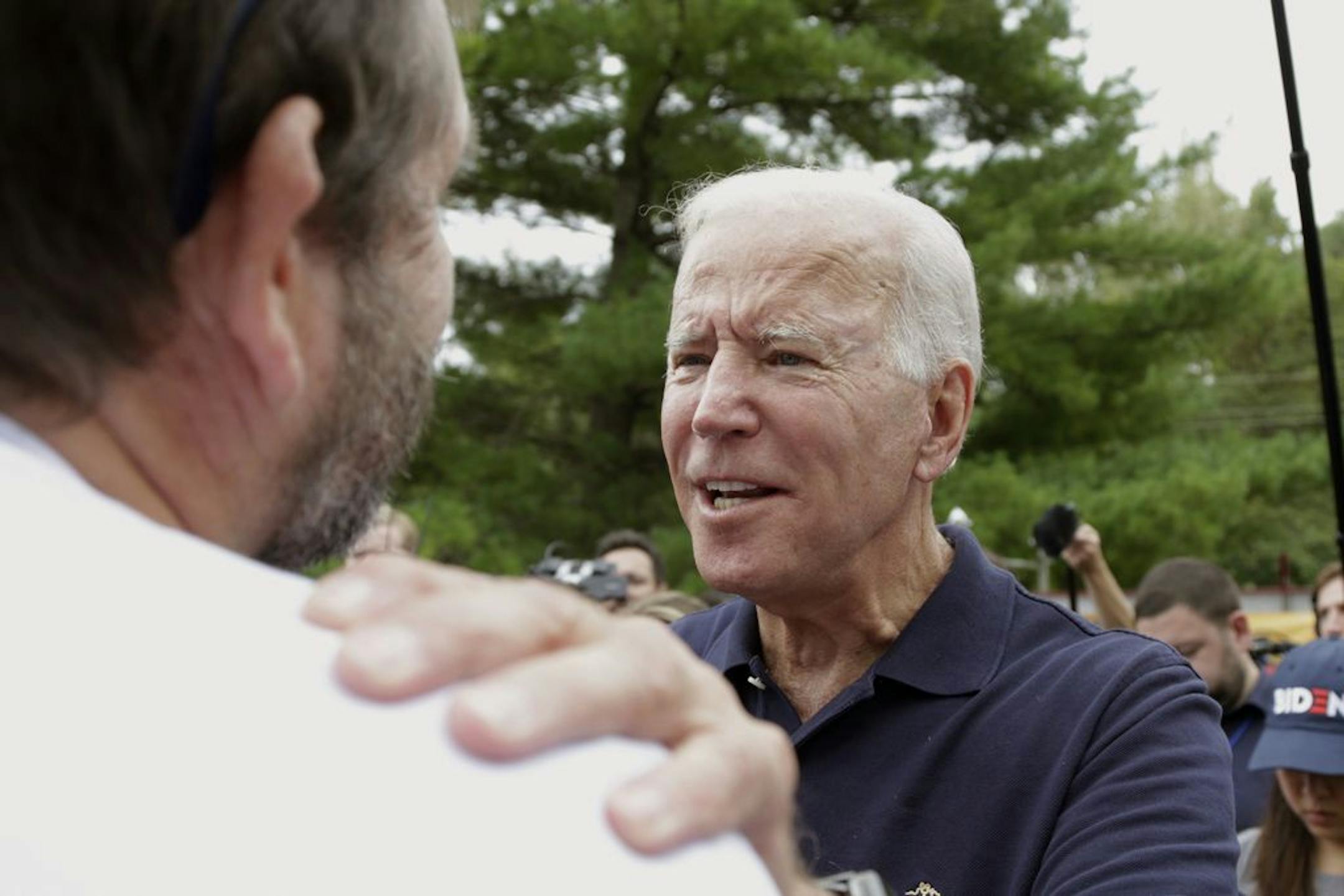 Democratic presidential candidate and former Vice President Joe Biden greets supporters at the Polk County Democrats Steak Fry, in Des Moines, Iowa, Saturday, Sept. 21, 2019.