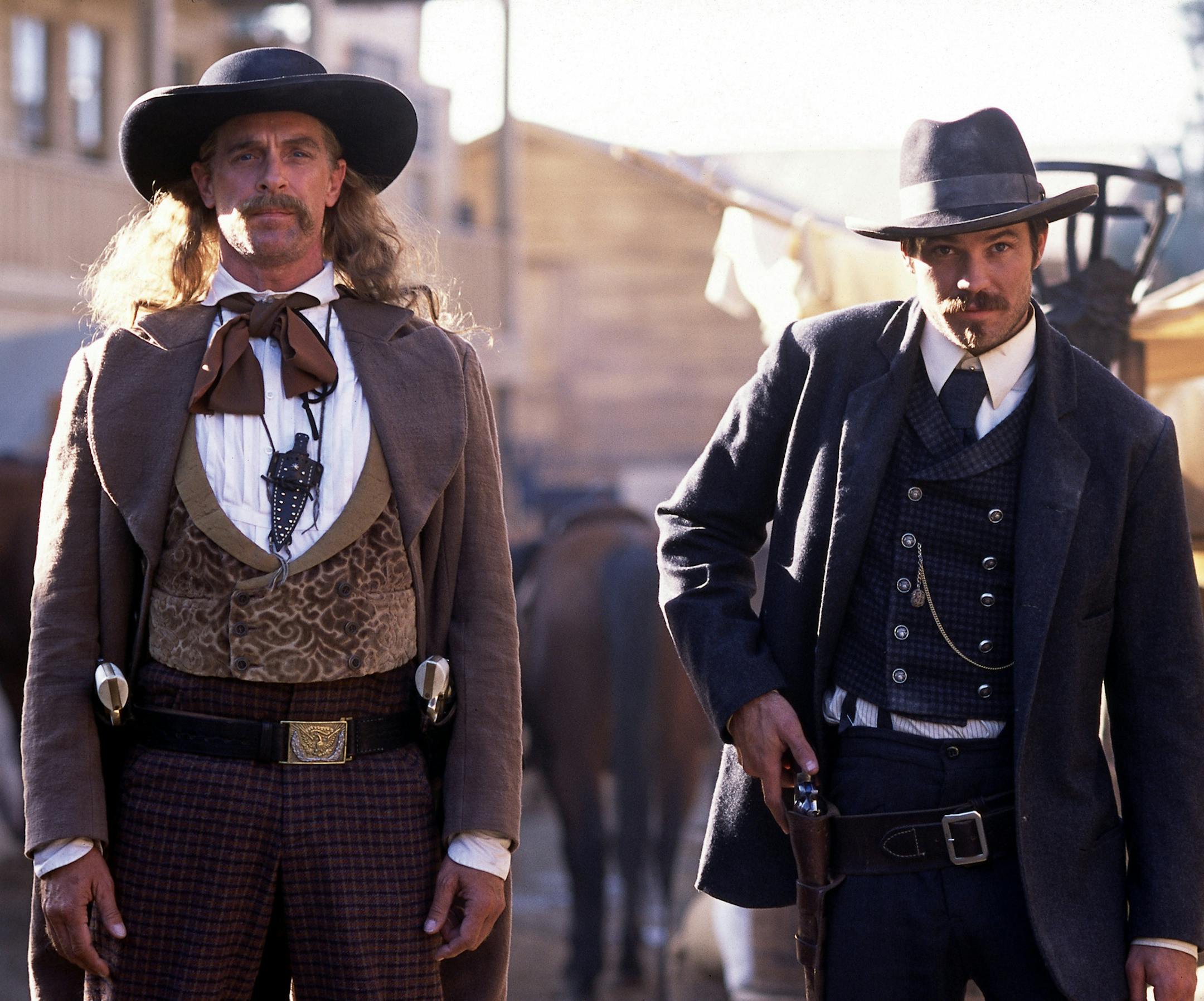 HBO show DEADWOOD: Keith Carradine, left, and Timothy Olyphant. photo: Sam Emerson/HBO
