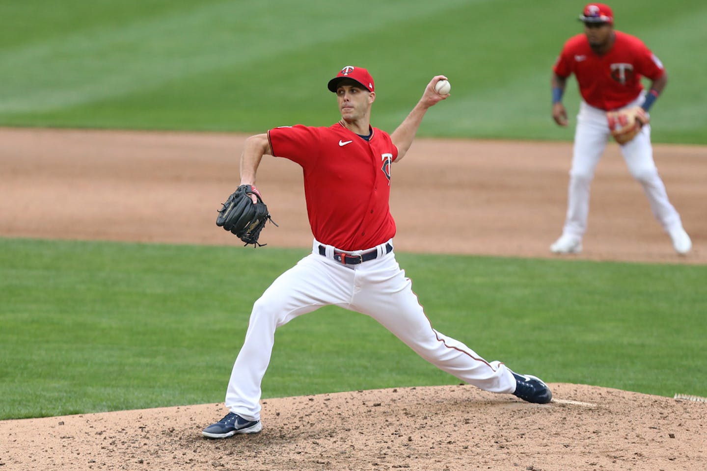 Minnesota Twins relief pitcher Taylor Rogers (55) throws against the Seattle Mariners on Saturday.