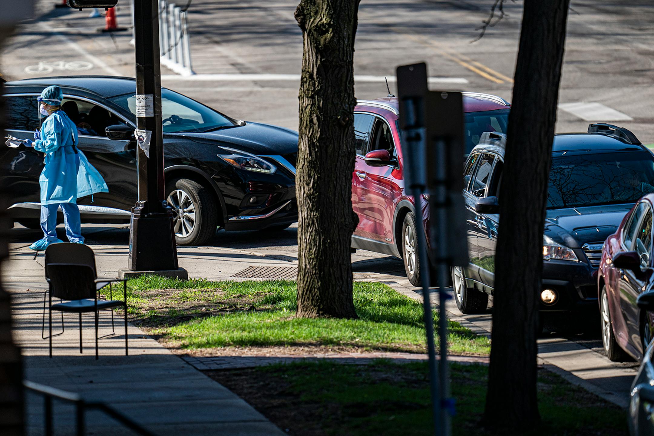 Patients including lined up, with many waiting for over two hours, to get tested for Covid-19 at the People's Center Clinics & Services in Minneapolis.