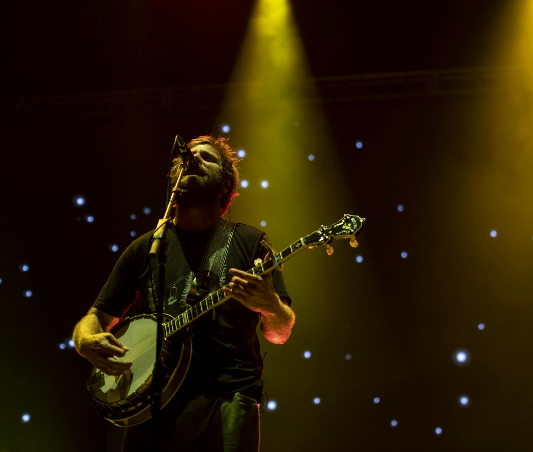 Dave Carroll, on the banjo, performed with Trampled by Turtles Saturday night at the Grandstand.