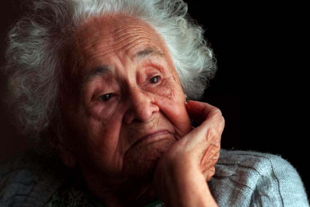 Winnie Jordain, then 98, at her home on the White Earth Reservation. She died there in 2001 at 101.