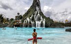 A view of the Krakatau volcano, the centerpiece water attraction at Universal Orlando's Volcano Bay, during a media preview, Wednesday, May 24, 2017, 