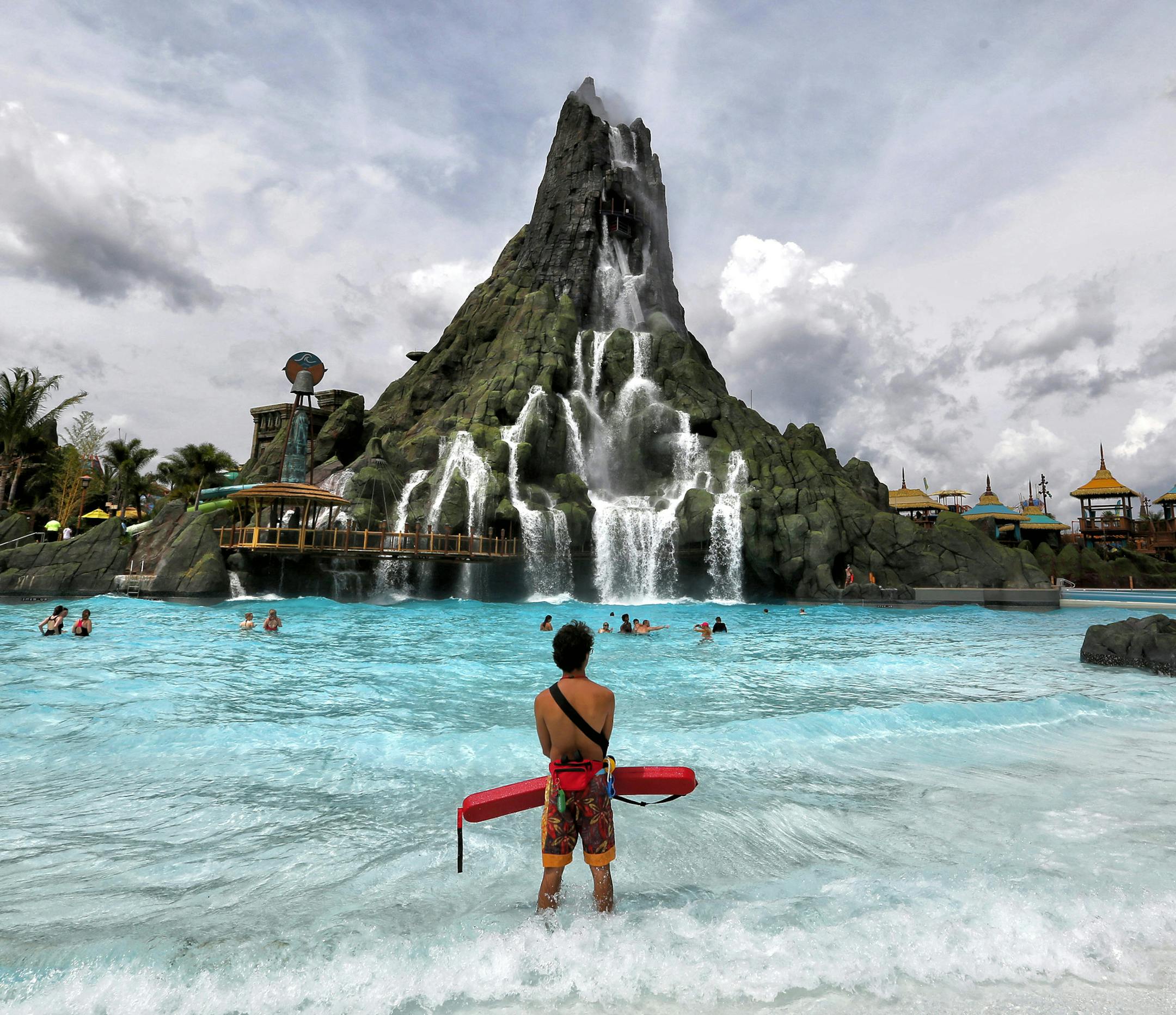 A view of the Krakatau volcano, the centerpiece water attraction at Universal Orlando's Volcano Bay, during a media preview, Wednesday, May 24, 2017, in Orlando, Fla. Volcano Bay is Universal Orlando's newest park and opens to the public on Thursday. (Joe Burbank/Orlando Sentinel/TNS) ORG XMIT: 1202818