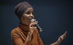 Rep. Ilhan Omar speaks at a town hall meeting at the Colin Powell Center in Minneapolis. (Richard Tsong-Taatarii/Minneapolis Star Tribune/TNS) ORG XMI