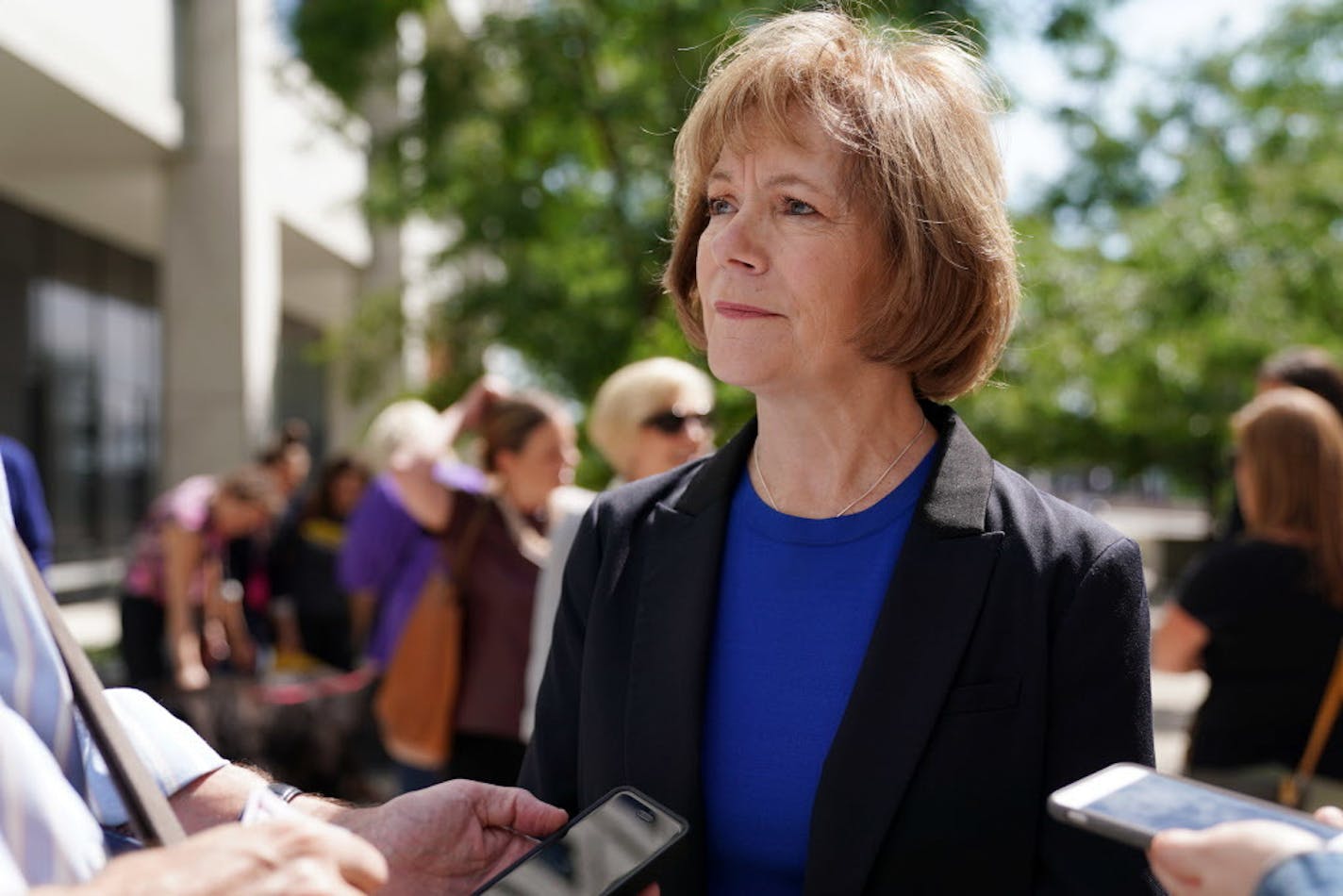 U.S. Sen. Tina Smith answered questions from reporters following the press conference Friday. ] ANTHONY SOUFFLE � anthony.souffle@startribune.com U.S. Sen. Tina Smith held a press conference to speak about Brett Kavanaugh's nomination to the U.S. Supreme Court and what's at stake for the future of women's reproductive rights, the court, and the country Friday, Sept. 7, 2018 outside Warren E. Burger Federal Building in St. Paul, Minn.