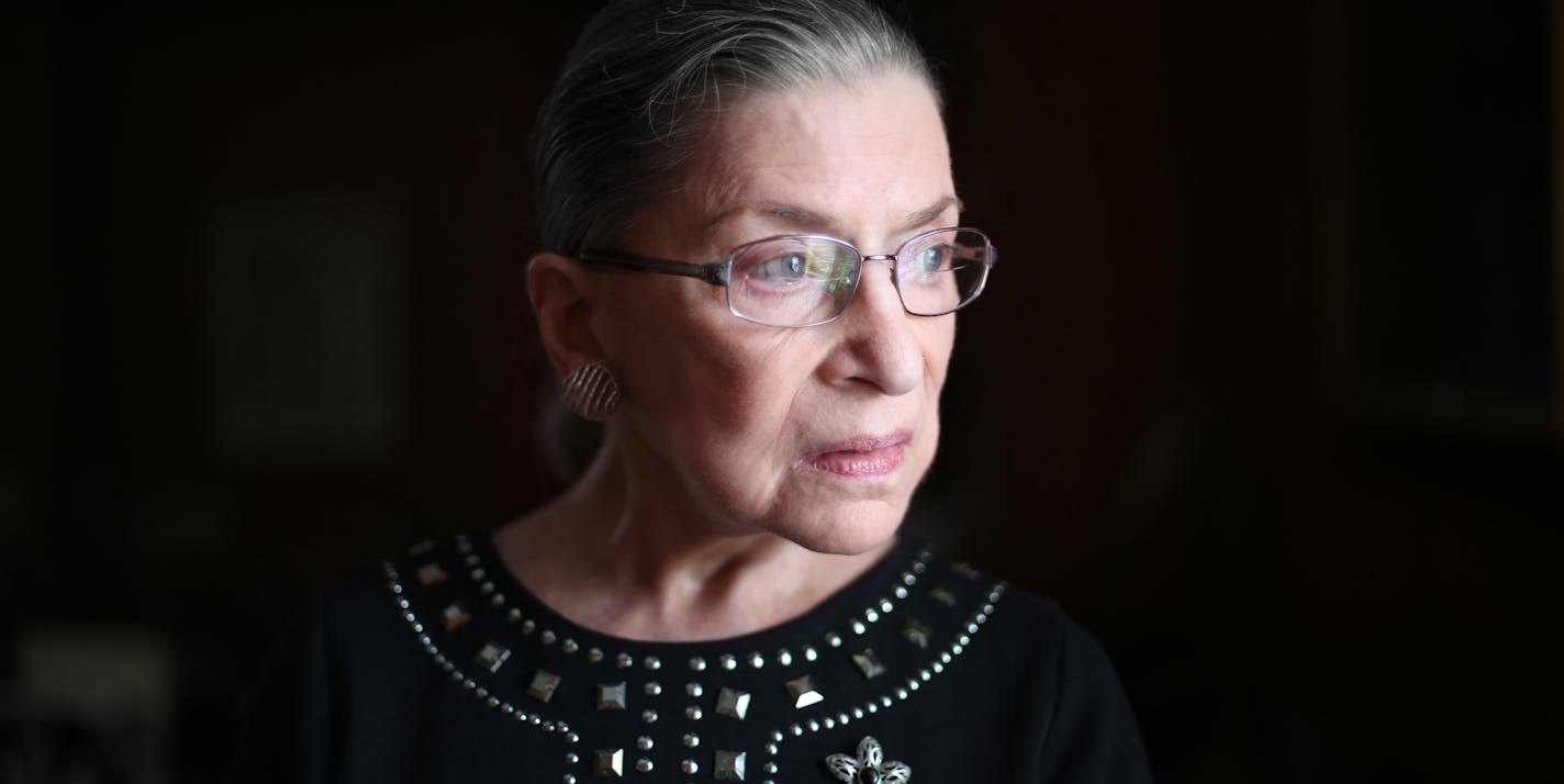 FILE -- Justice Ruth Bader Ginsburg in her chambers at the Supreme Court in Washington, Aug. 23, 2013. "Now we might have passed a point of no return. No matter who wins in November, can the harsh divisions abate," writes New York Times opinion columnist Maureen Dowd. (Todd Heisler/The New York Times)