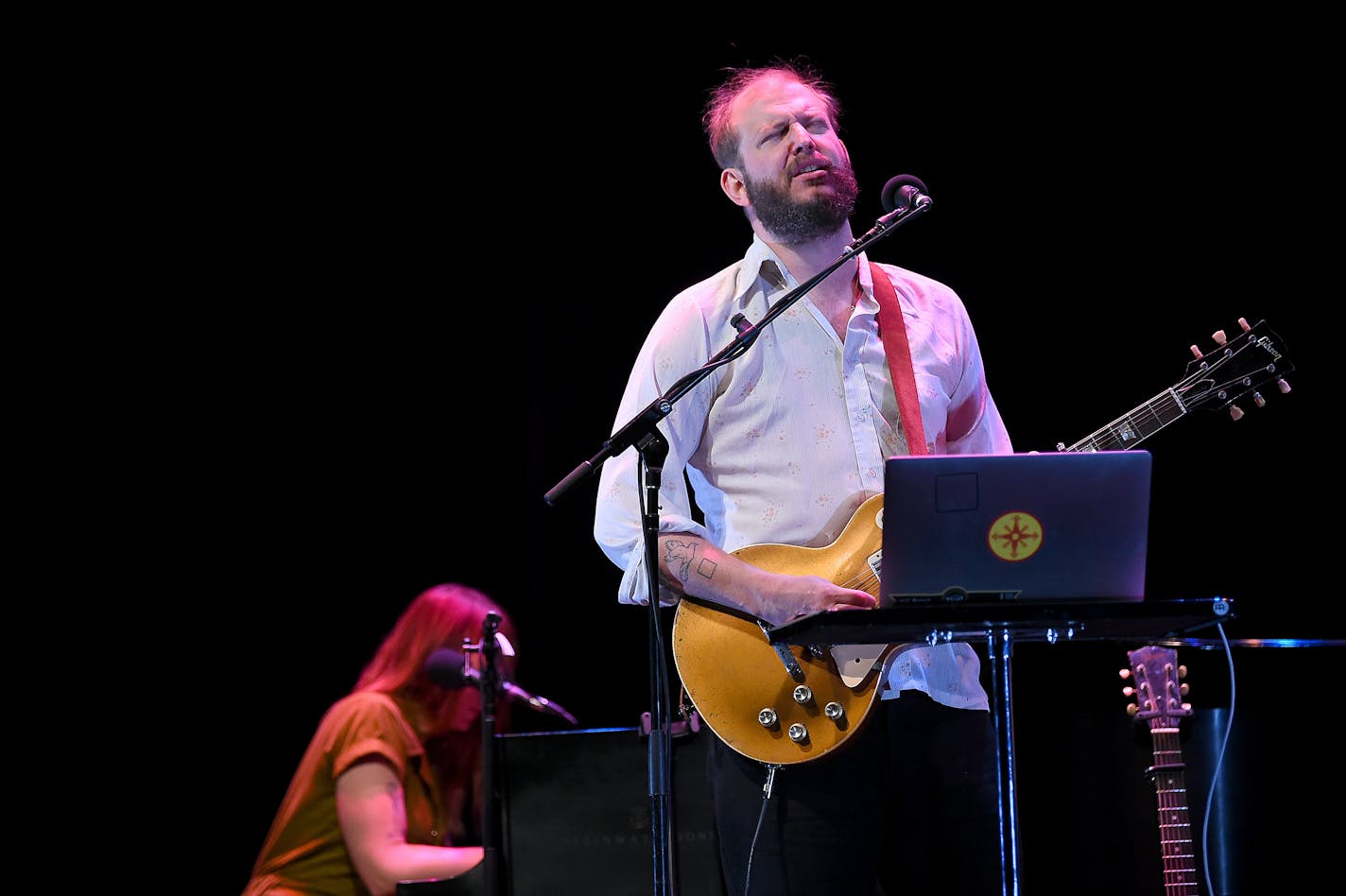 Jenn Wasner and Justin Vernon of Bon Iver perform on stage during the 2019 New Yorker Festival on October 13, 2019 in New York City. (Ben Gabbe/Getty Images/TNS) ORG XMIT: 1575972